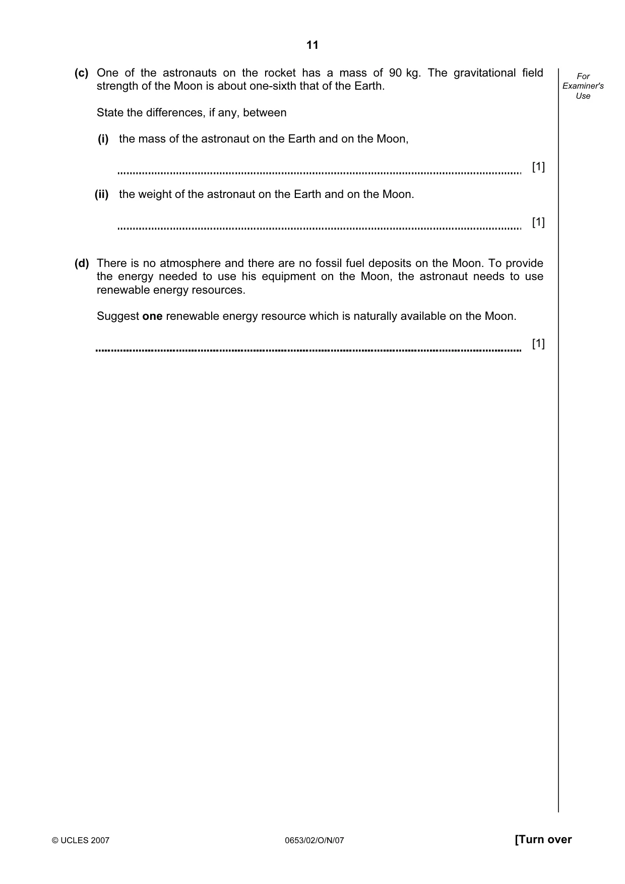 Cambridge IGCSE Science - Combined 0653 2007 Oct/Nov Paper 2 · Variant 1 question paper, page 11 of 20