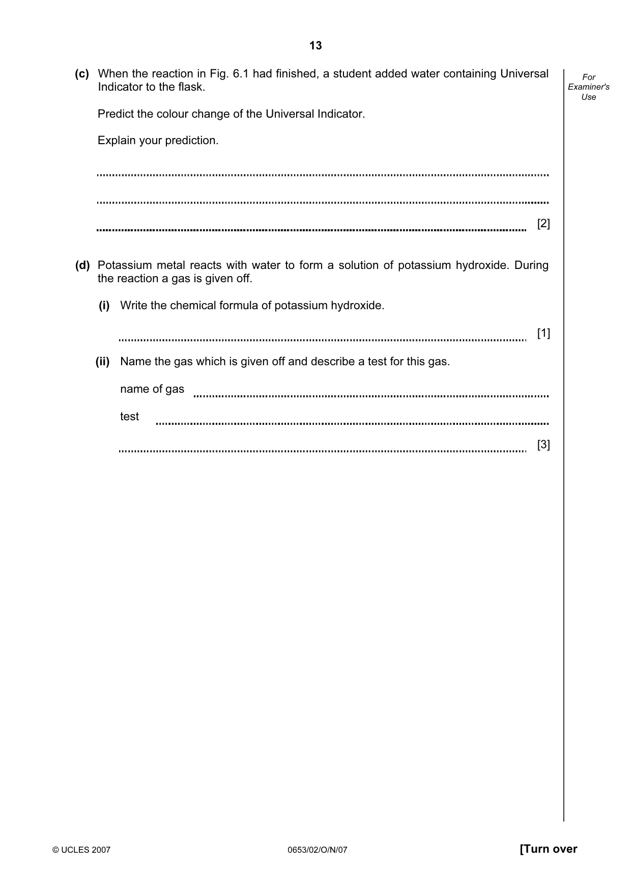 Cambridge IGCSE Science - Combined 0653 2007 Oct/Nov Paper 2 · Variant 1 question paper, page 13 of 20