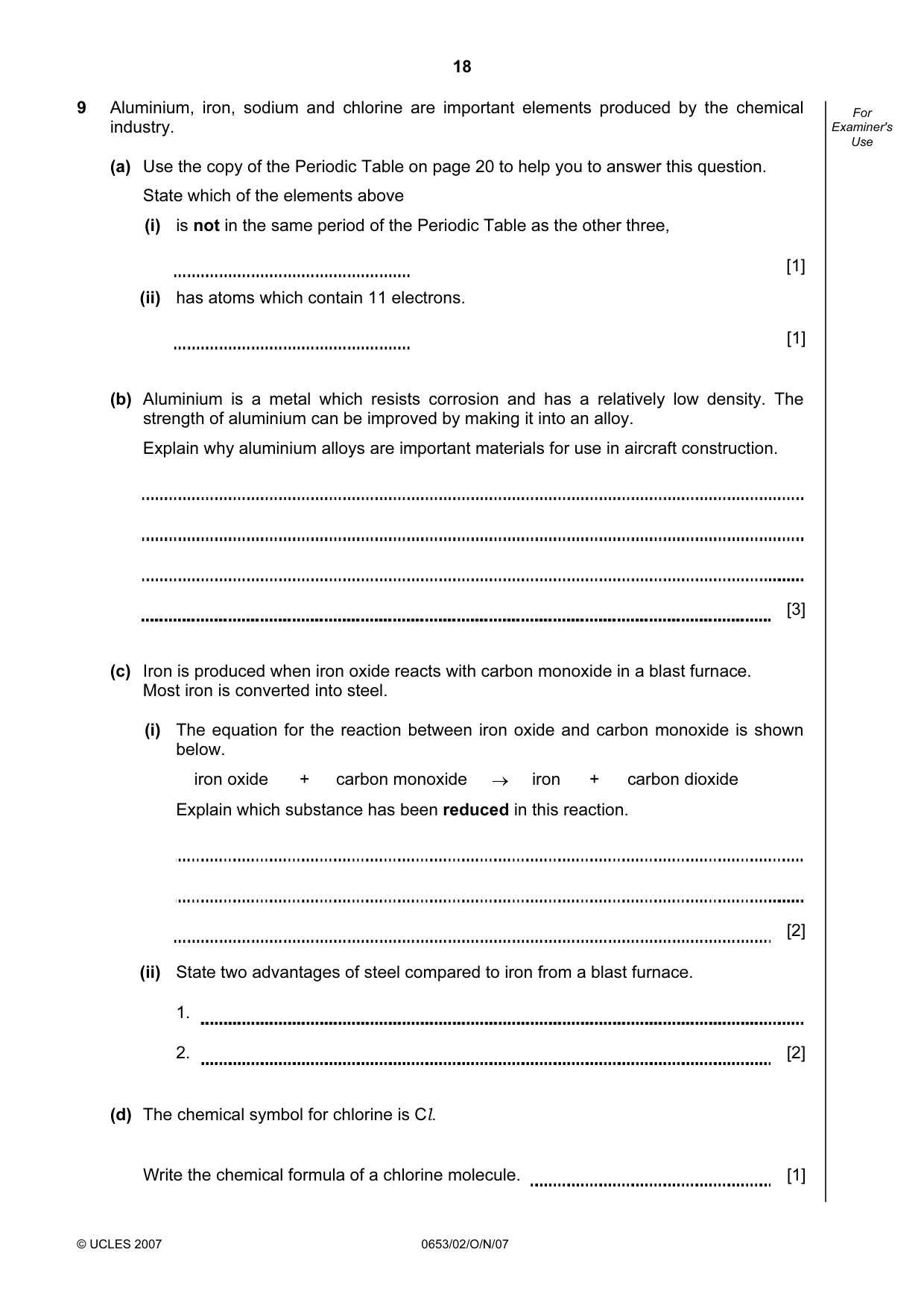 Cambridge IGCSE Science - Combined 0653 2007 Oct/Nov Paper 2 · Variant 1 question paper, page 18 of 20