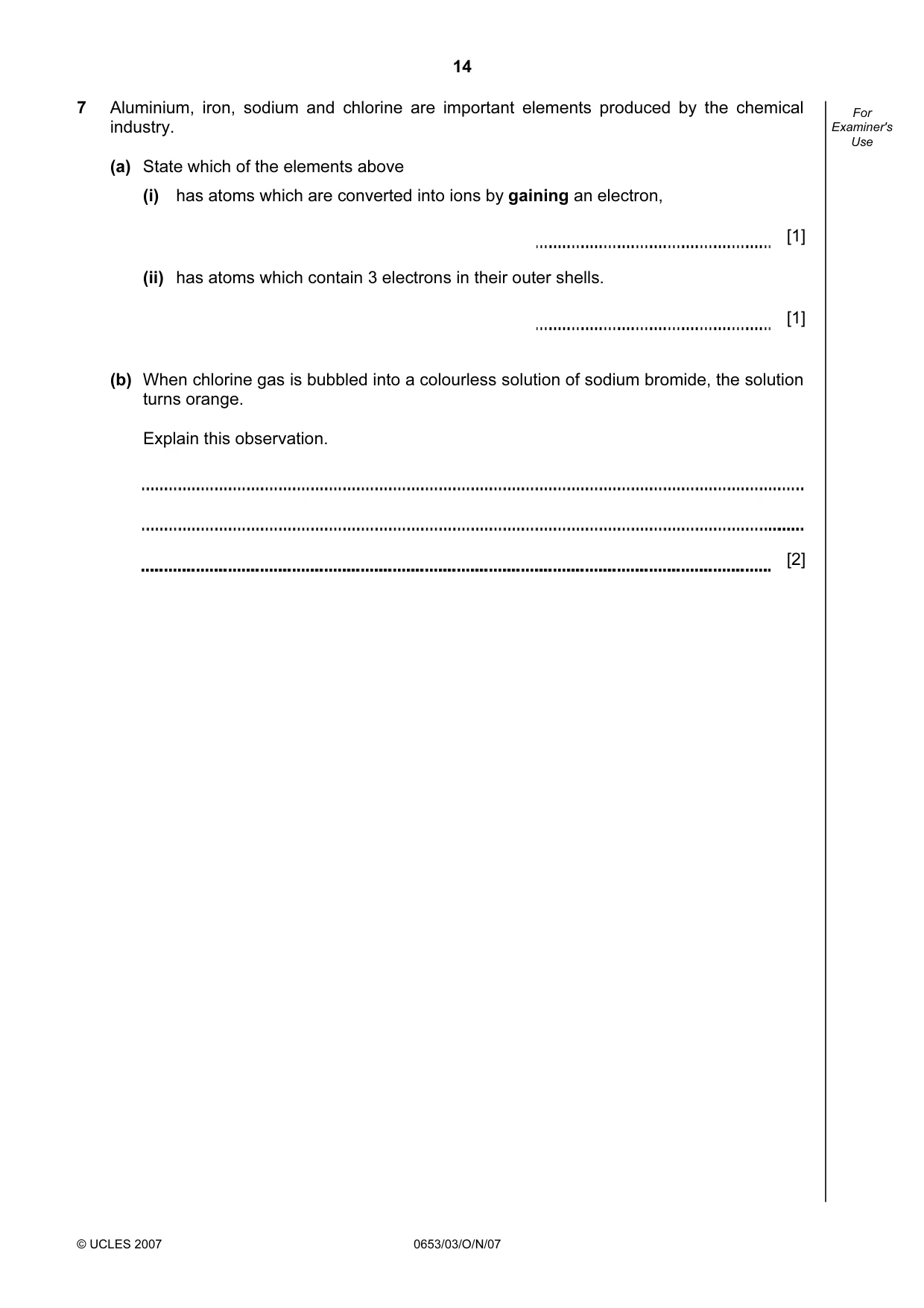 Cambridge IGCSE Science - Combined 0653 2007 Oct/Nov Paper 3 · Variant 1 question paper, page 14 of 24