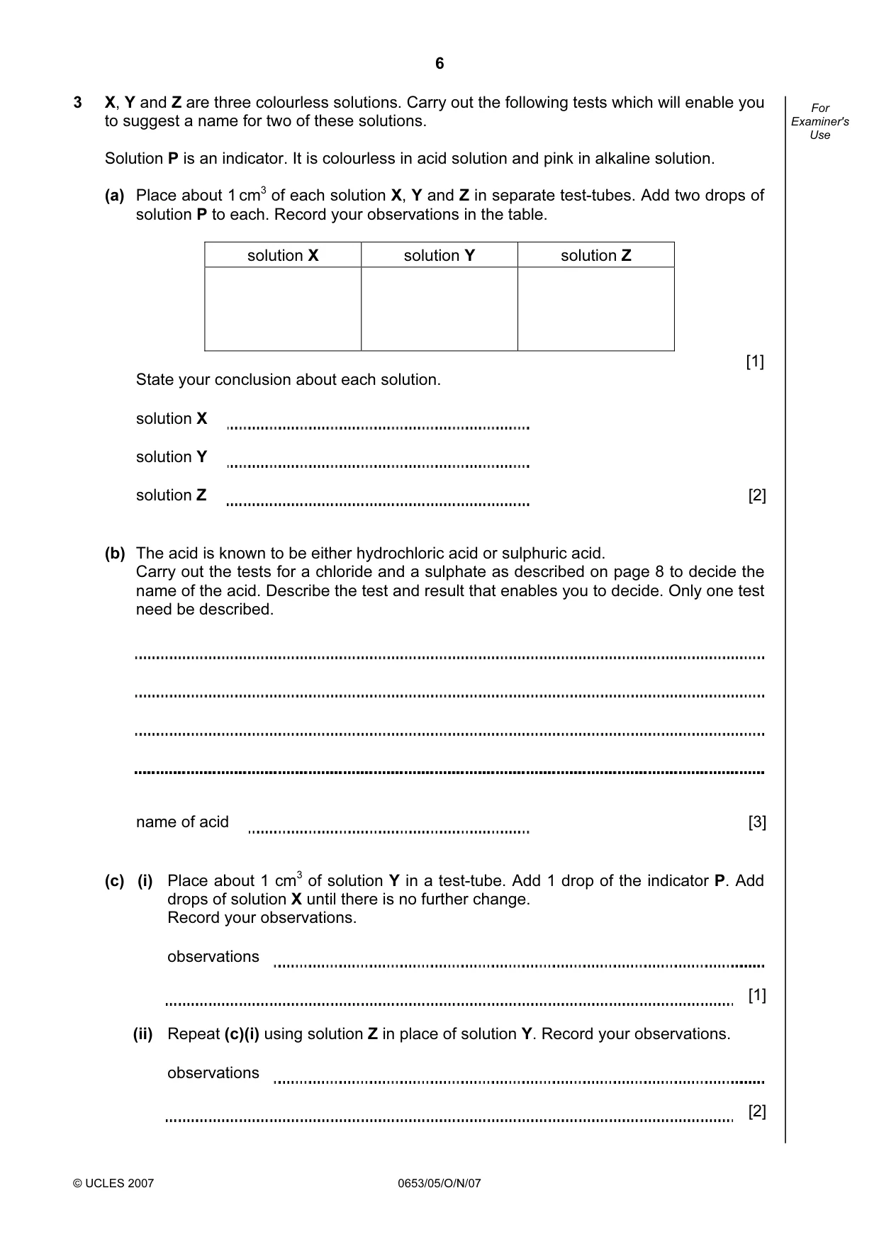 Cambridge IGCSE Science - Combined 0653 2007 Oct/Nov Paper 5 · Variant 1 question paper, page 6 of 8