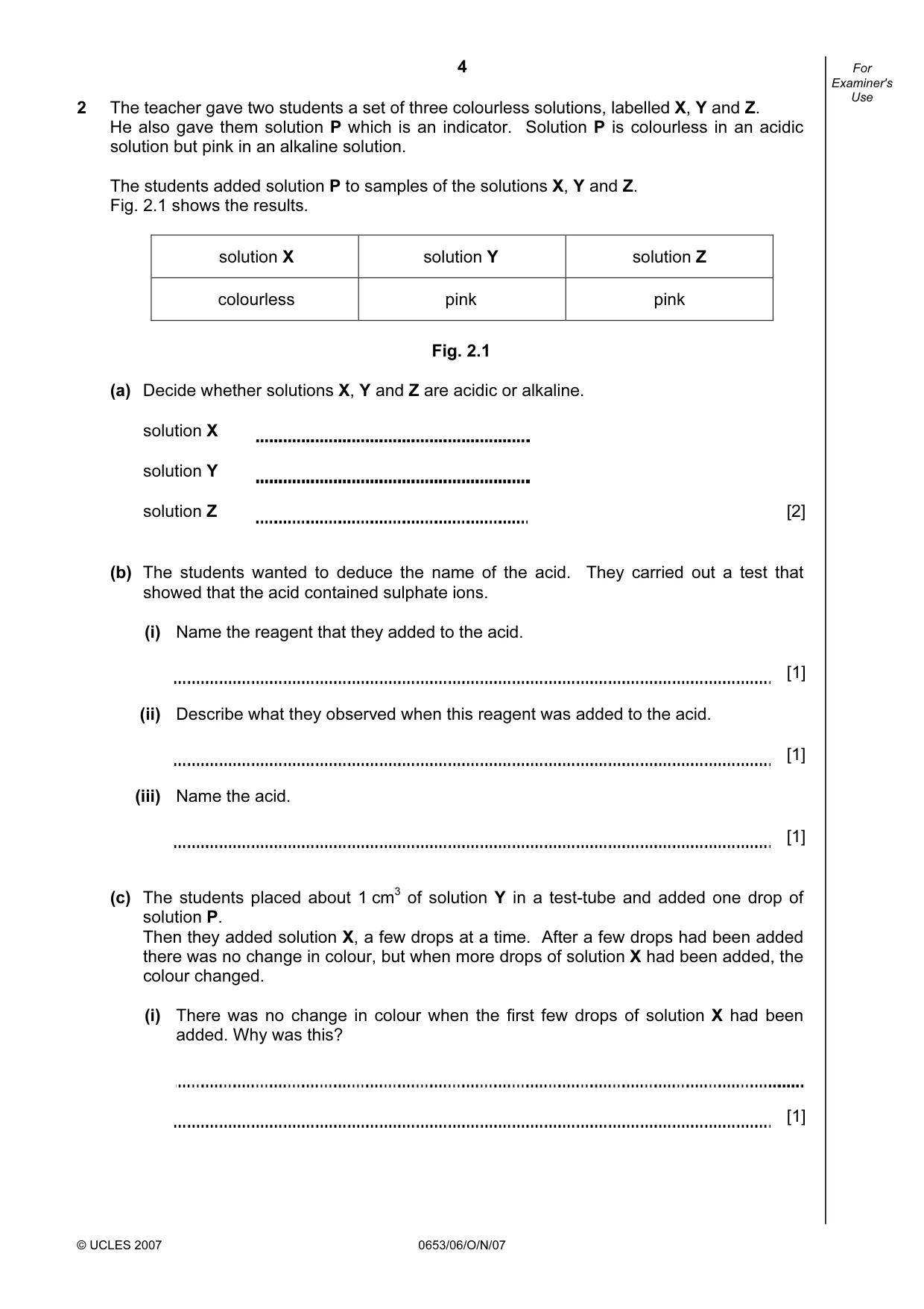Cambridge IGCSE Science - Combined 0653 2007 Oct/Nov Paper 6 · Variant 1 question paper, page 4 of 16