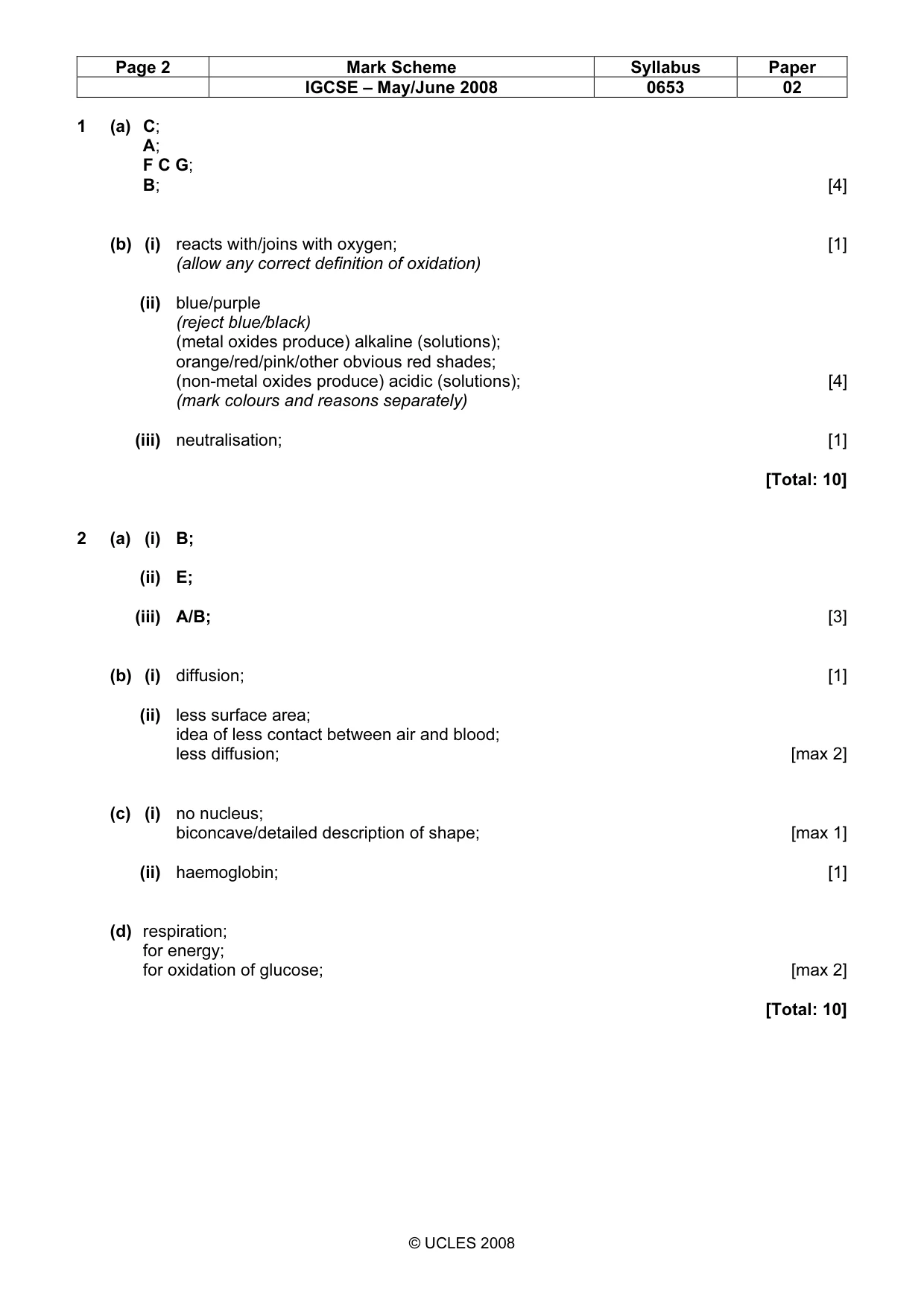 Mark scheme, page 2 of 7