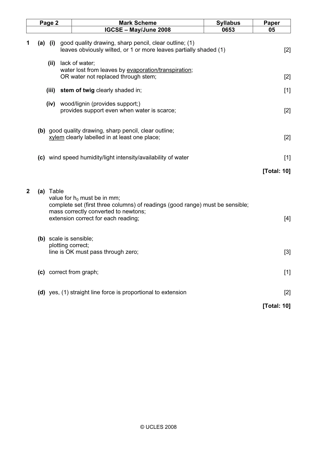 Mark scheme, page 2 of 3