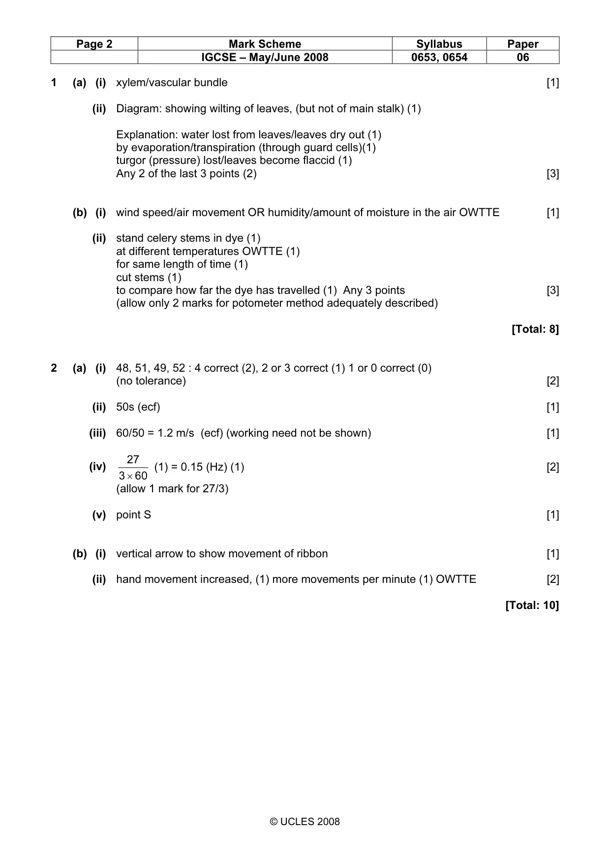 Mark scheme, page 2 of 4