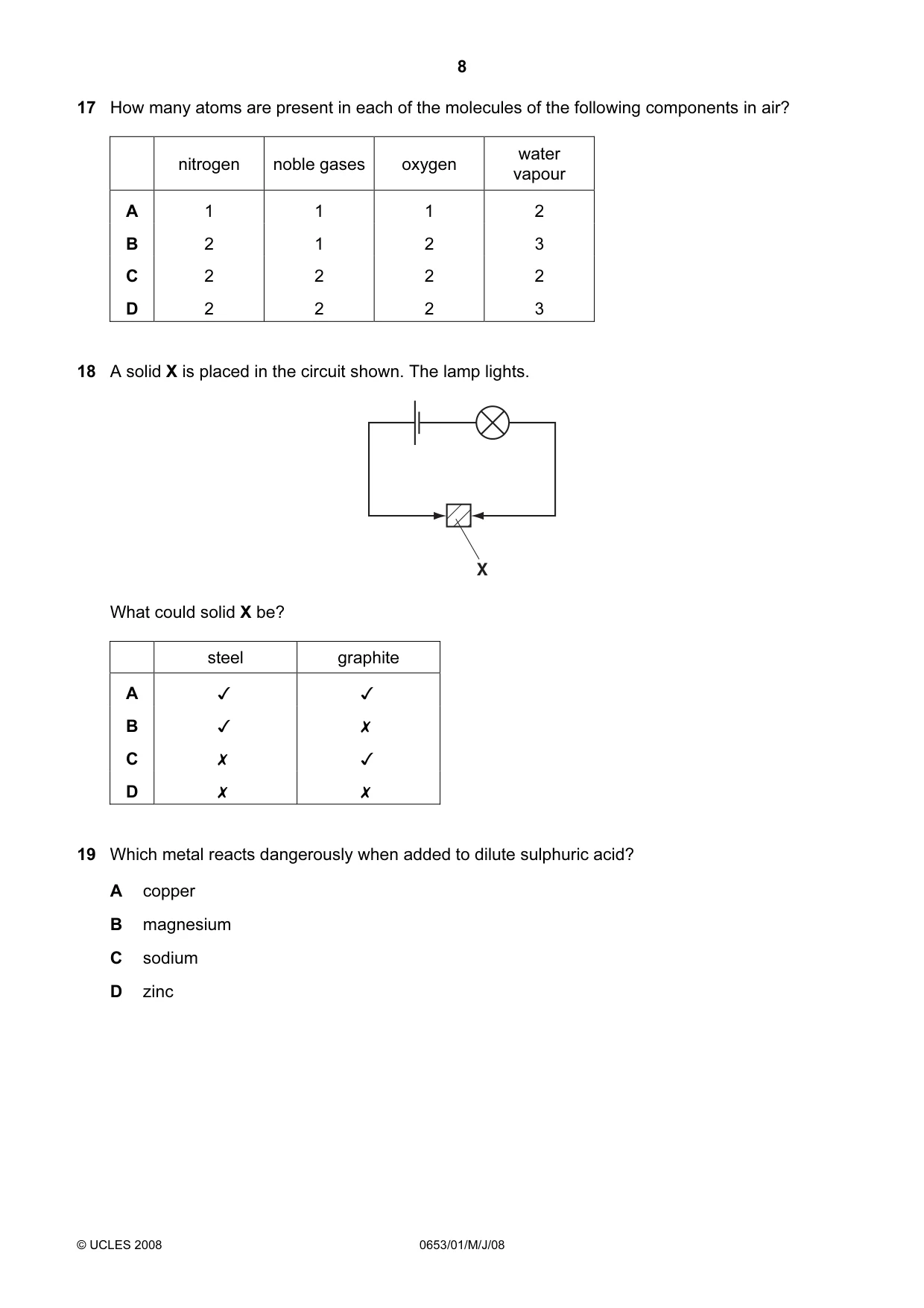 Cambridge IGCSE Science - Combined 0653 2008 May/June Paper 1 · Variant 1 question paper, page 8 of 20