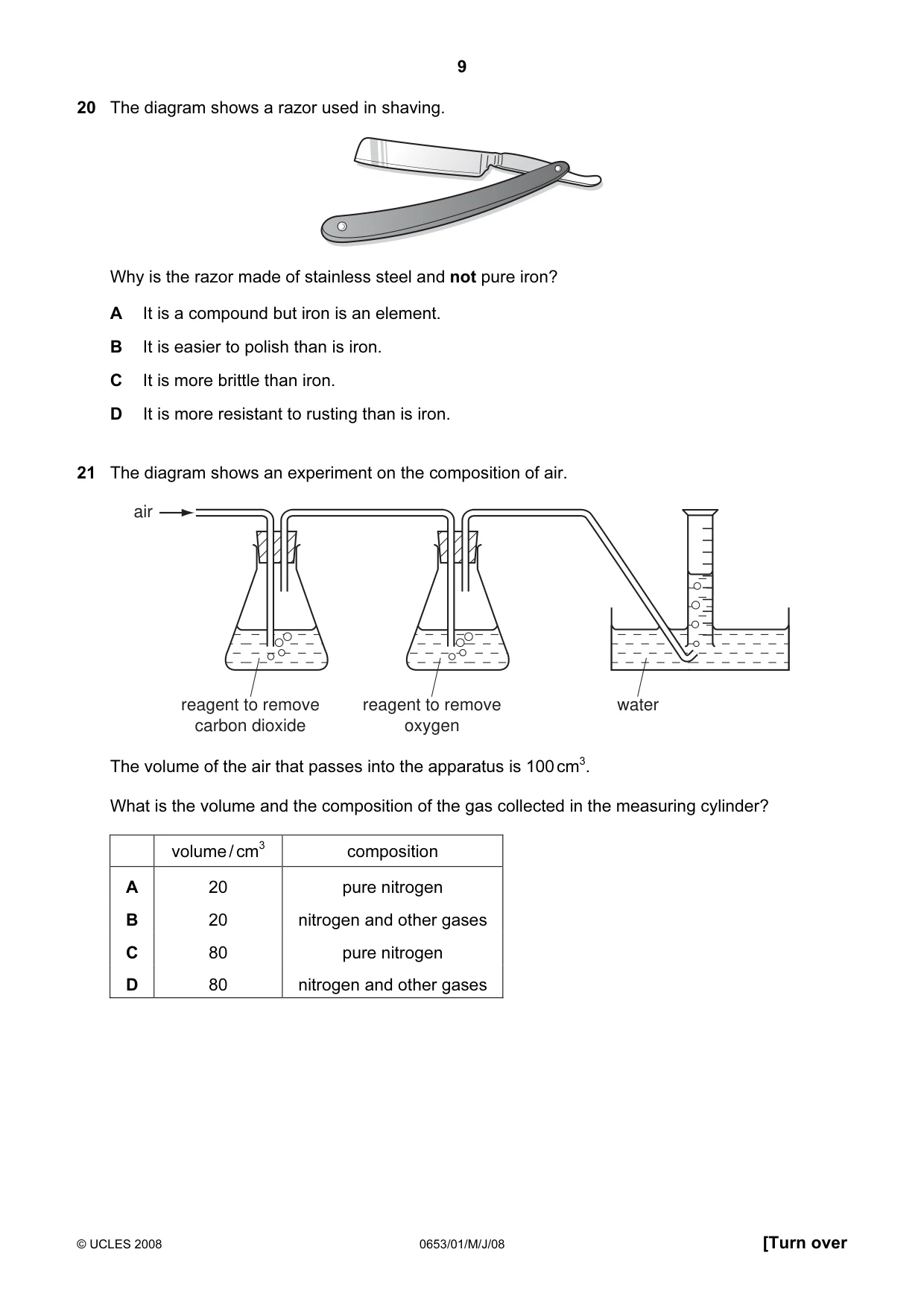 Cambridge IGCSE Science - Combined 0653 2008 May/June Paper 1 · Variant 1 question paper, page 9 of 20