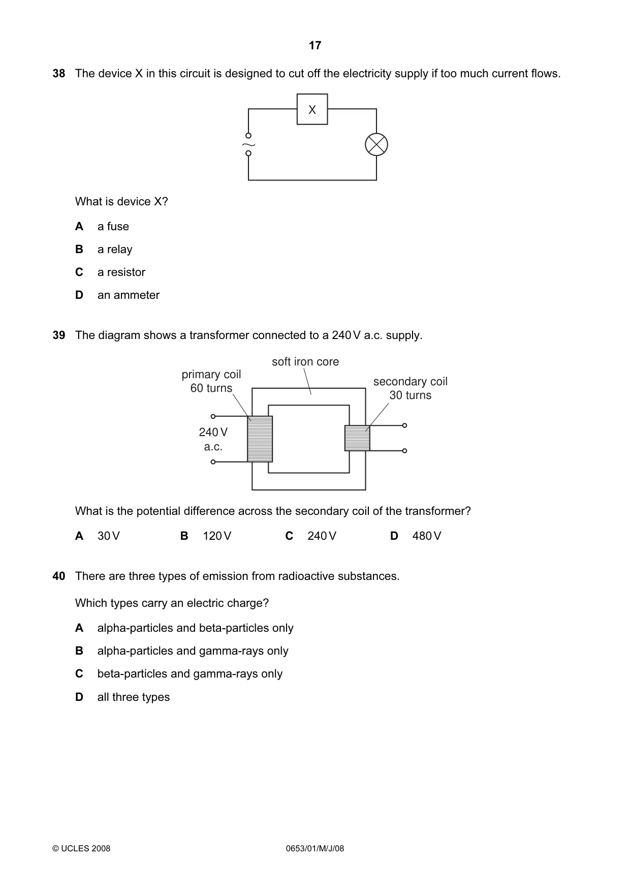 Cambridge IGCSE Science - Combined 0653 2008 May/June Paper 1 · Variant 1 question paper, page 17 of 20