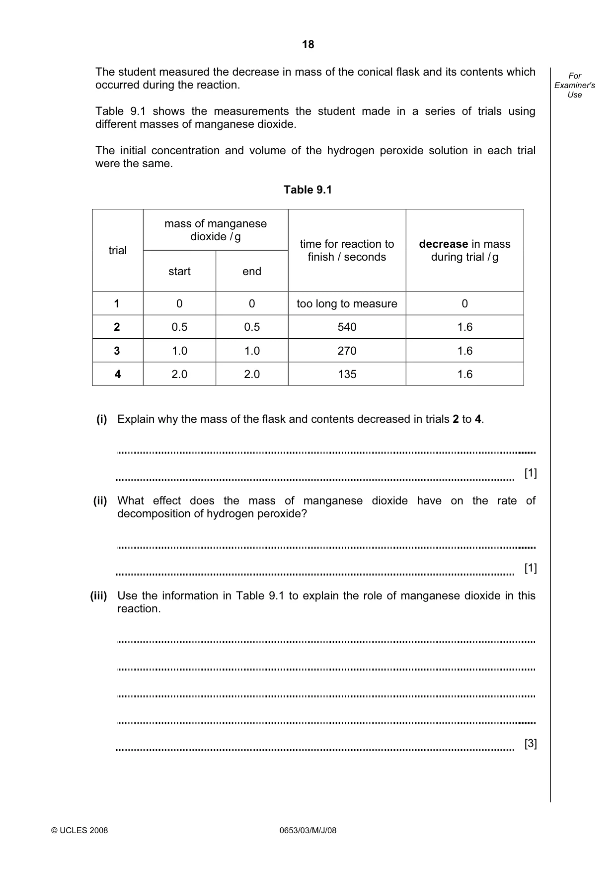 Cambridge IGCSE Science - Combined 0653 2008 May/June Paper 3 · Variant 1 question paper, page 18 of 20