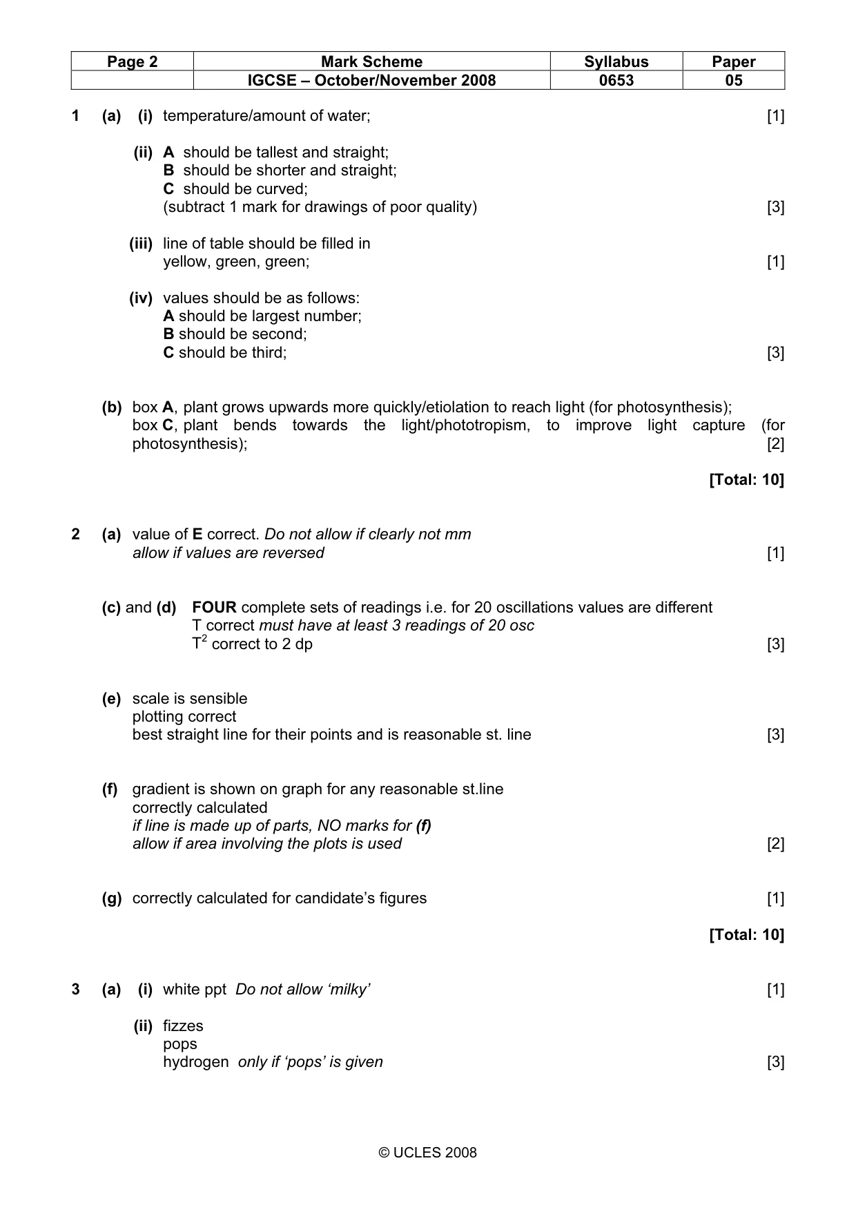 Mark scheme, page 2 of 3