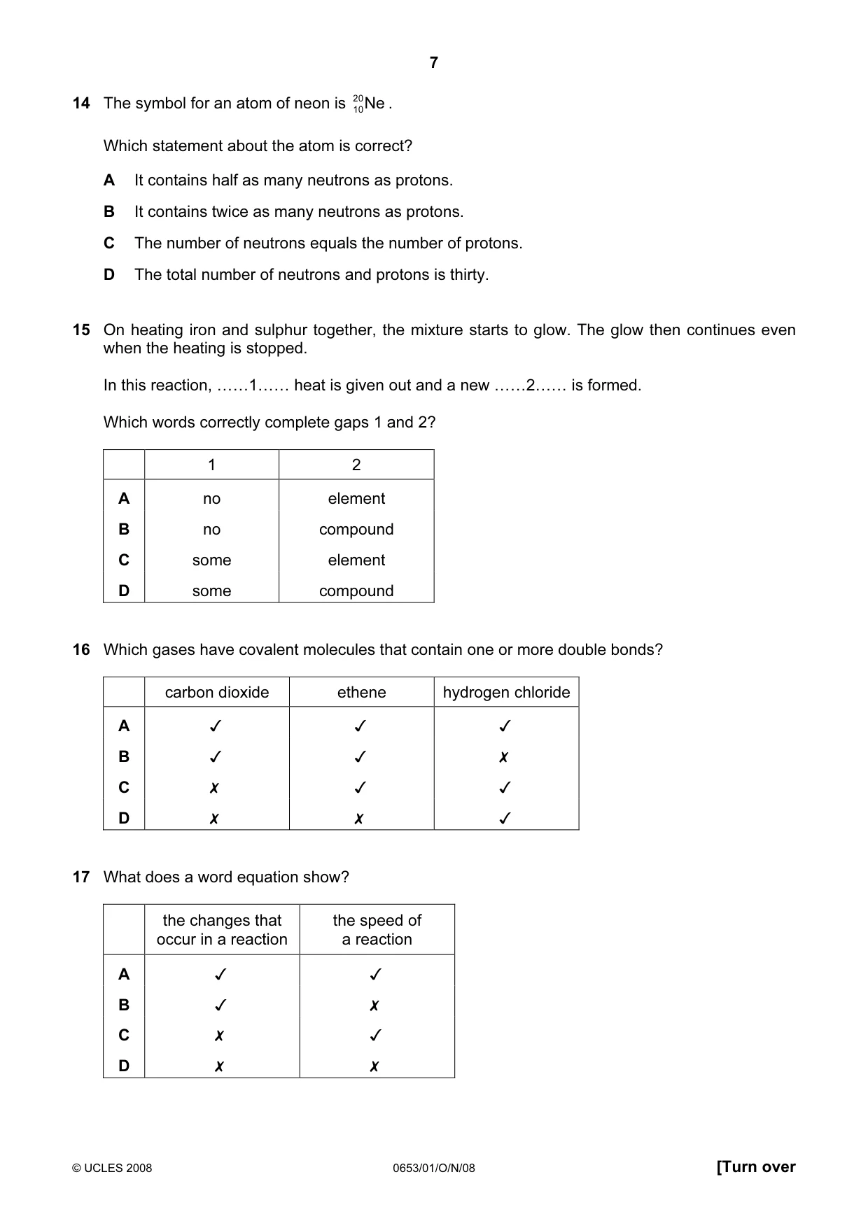 Cambridge IGCSE Science - Combined 0653 2008 Oct/Nov Paper 1 · Variant 1 question paper, page 7 of 20