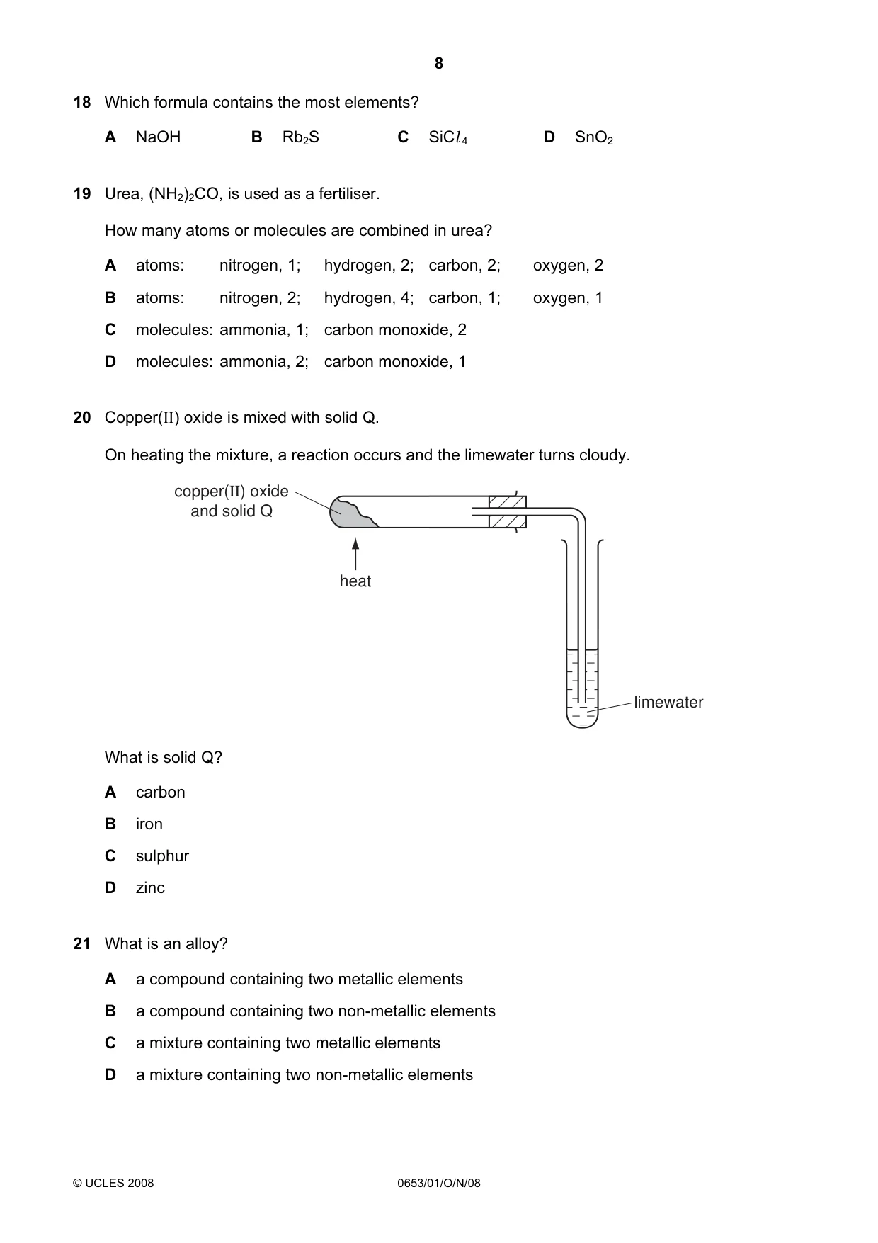 Cambridge IGCSE Science - Combined 0653 2008 Oct/Nov Paper 1 · Variant 1 question paper, page 8 of 20