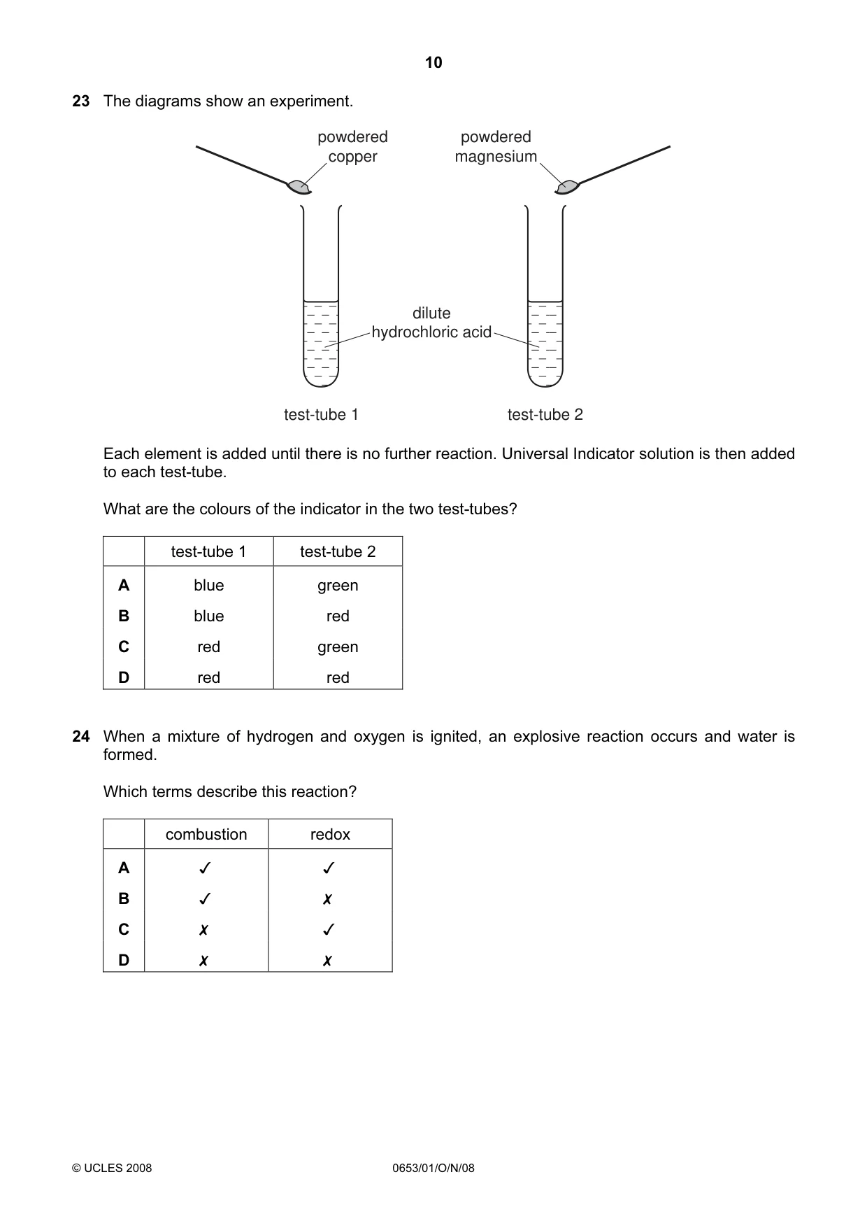 Cambridge IGCSE Science - Combined 0653 2008 Oct/Nov Paper 1 · Variant 1 question paper, page 10 of 20