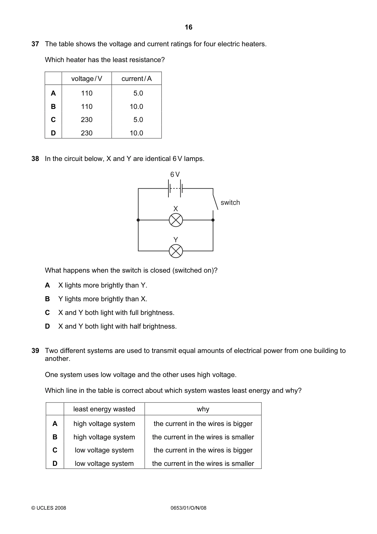 Cambridge IGCSE Science - Combined 0653 2008 Oct/Nov Paper 1 · Variant 1 question paper, page 16 of 20