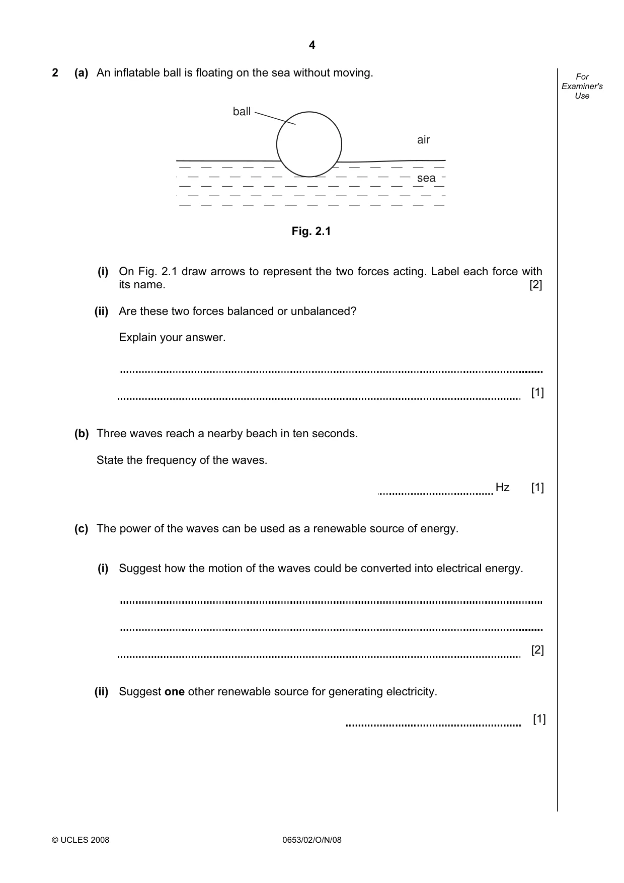 Cambridge IGCSE Science - Combined 0653 2008 Oct/Nov Paper 2 · Variant 1 question paper, page 4 of 20