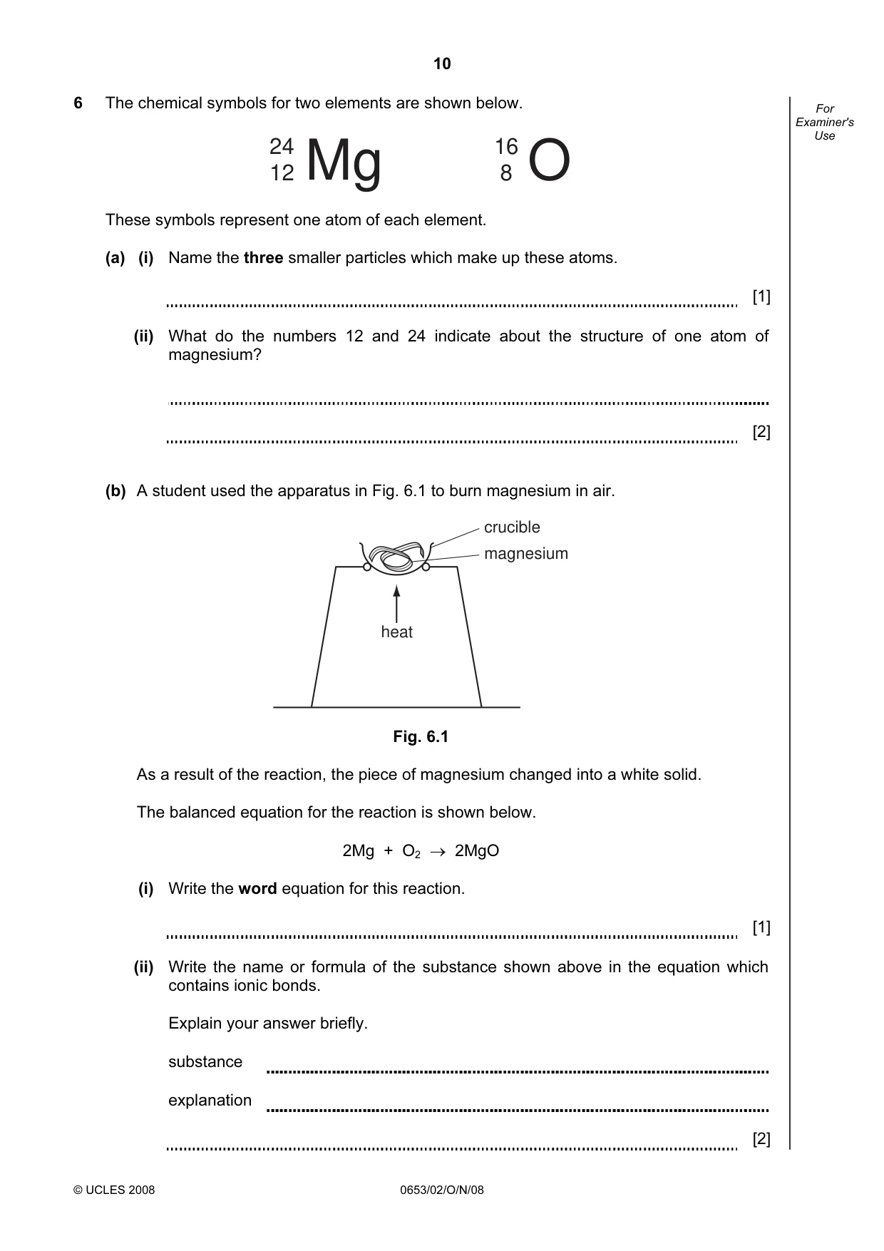 Cambridge IGCSE Science - Combined 0653 2008 Oct/Nov Paper 2 · Variant 1 question paper, page 10 of 20