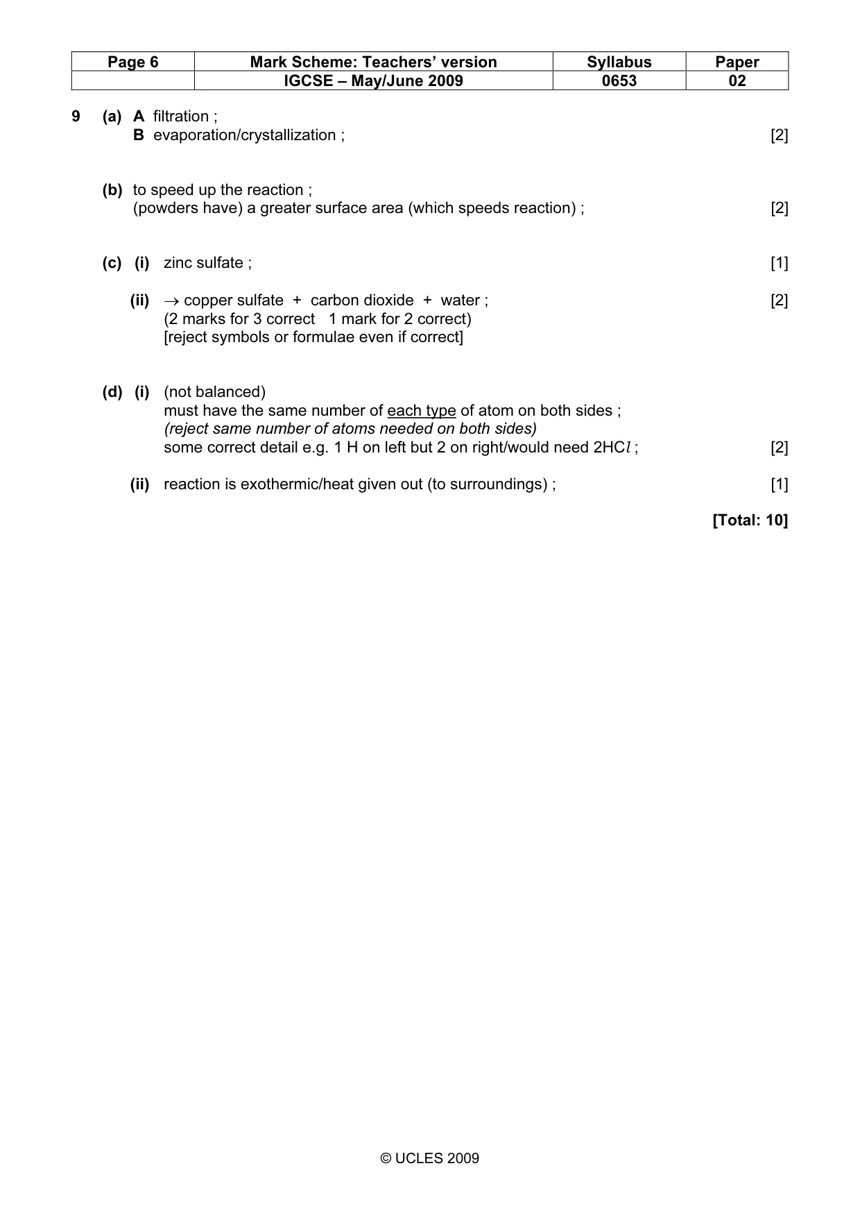 Mark scheme, page 6 of 6