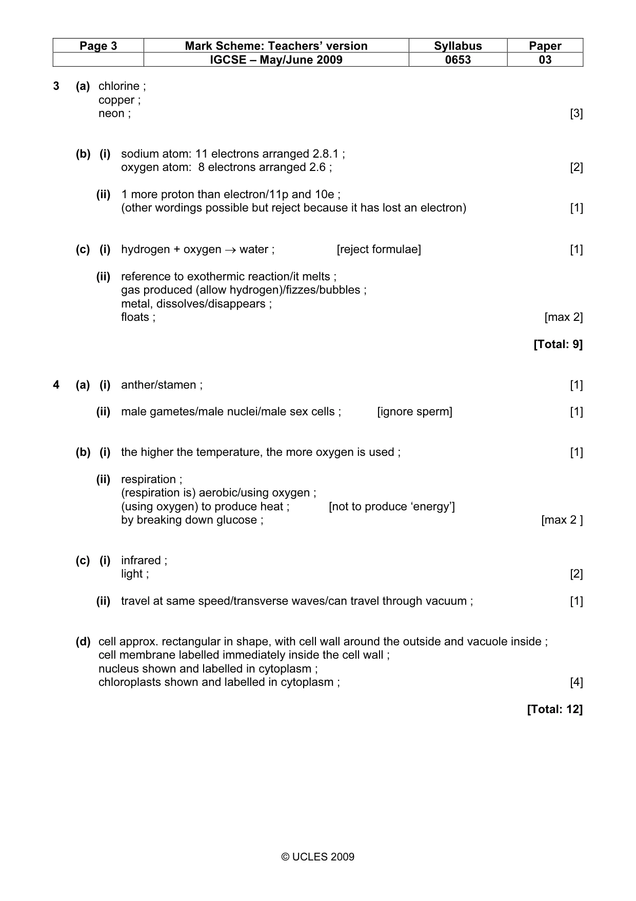 Mark scheme, page 3 of 6