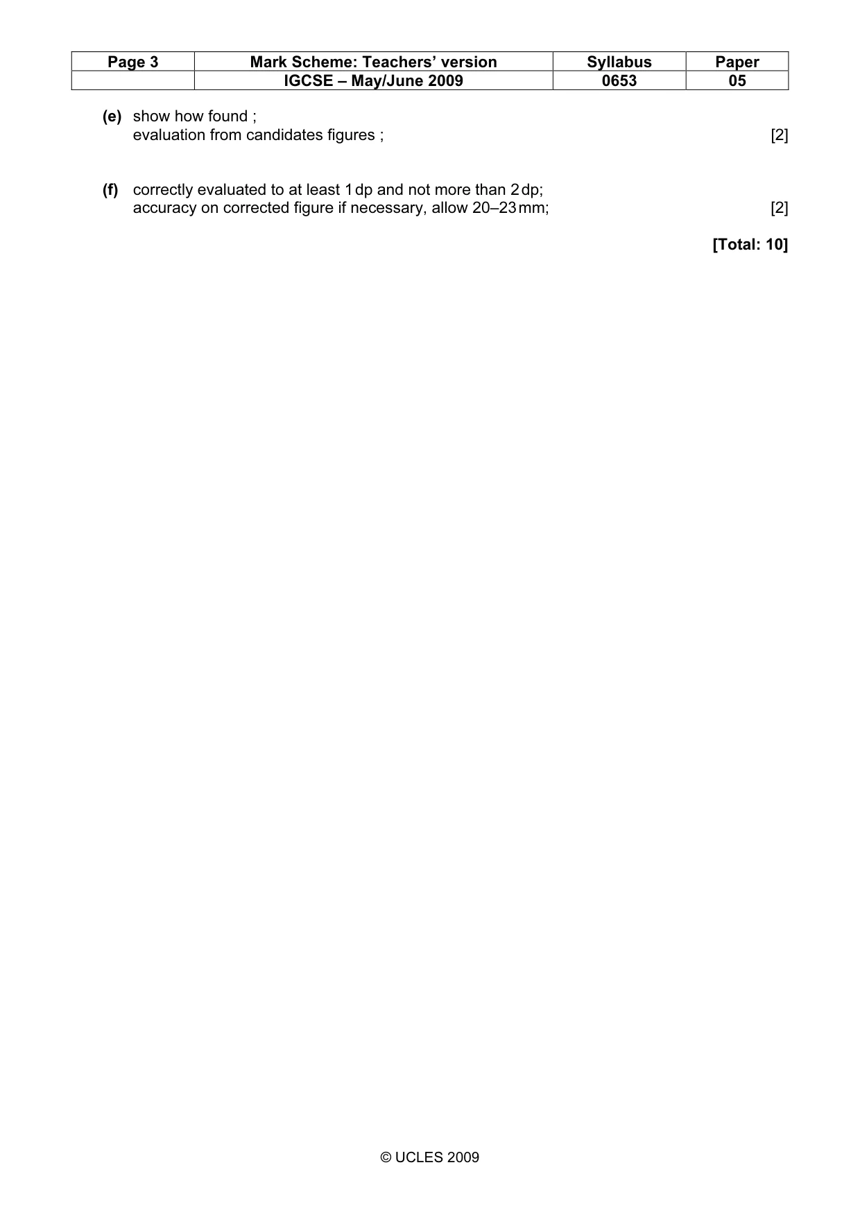 Mark scheme, page 3 of 3