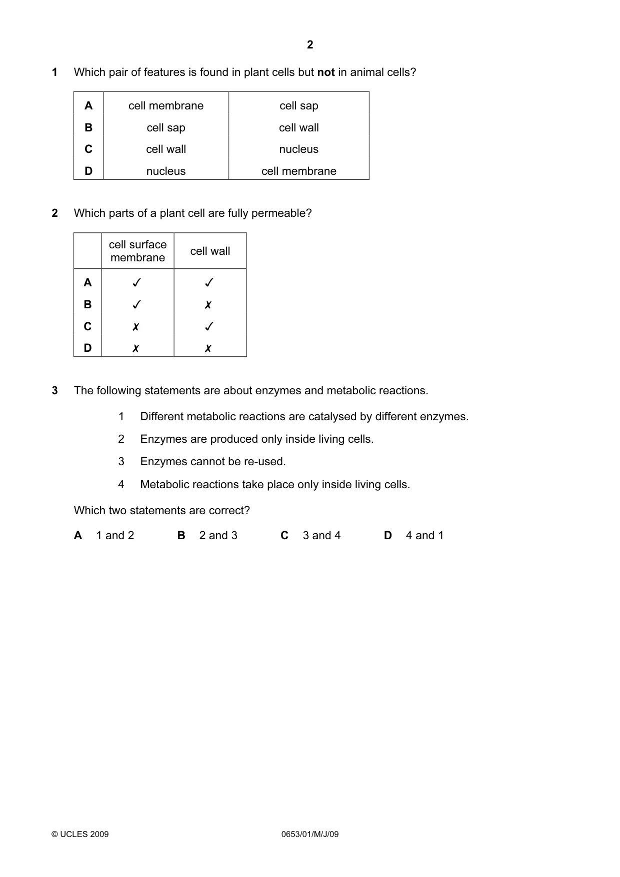 Cambridge IGCSE Science - Combined 0653 2009 May/June Paper 1 · Variant 1 question paper, page 2 of 20
