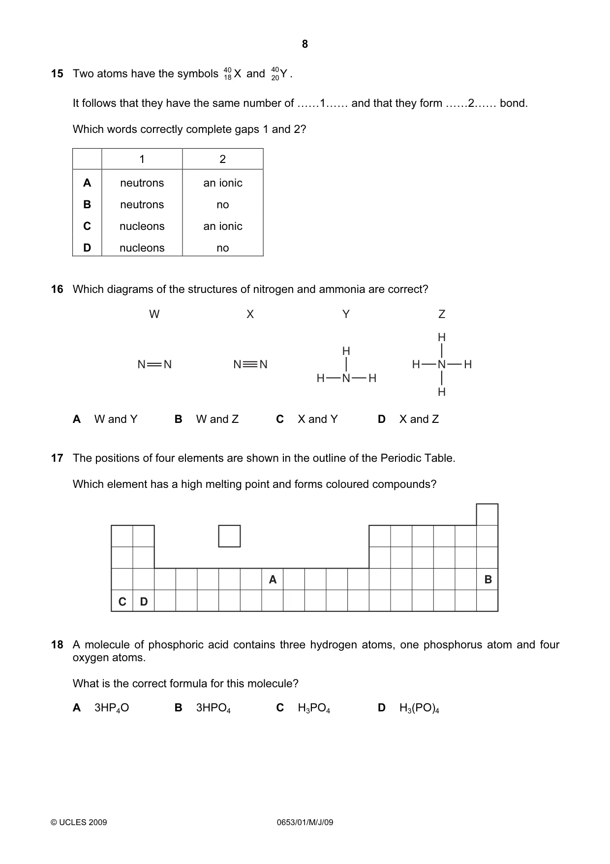 Cambridge IGCSE Science - Combined 0653 2009 May/June Paper 1 · Variant 1 question paper, page 8 of 20