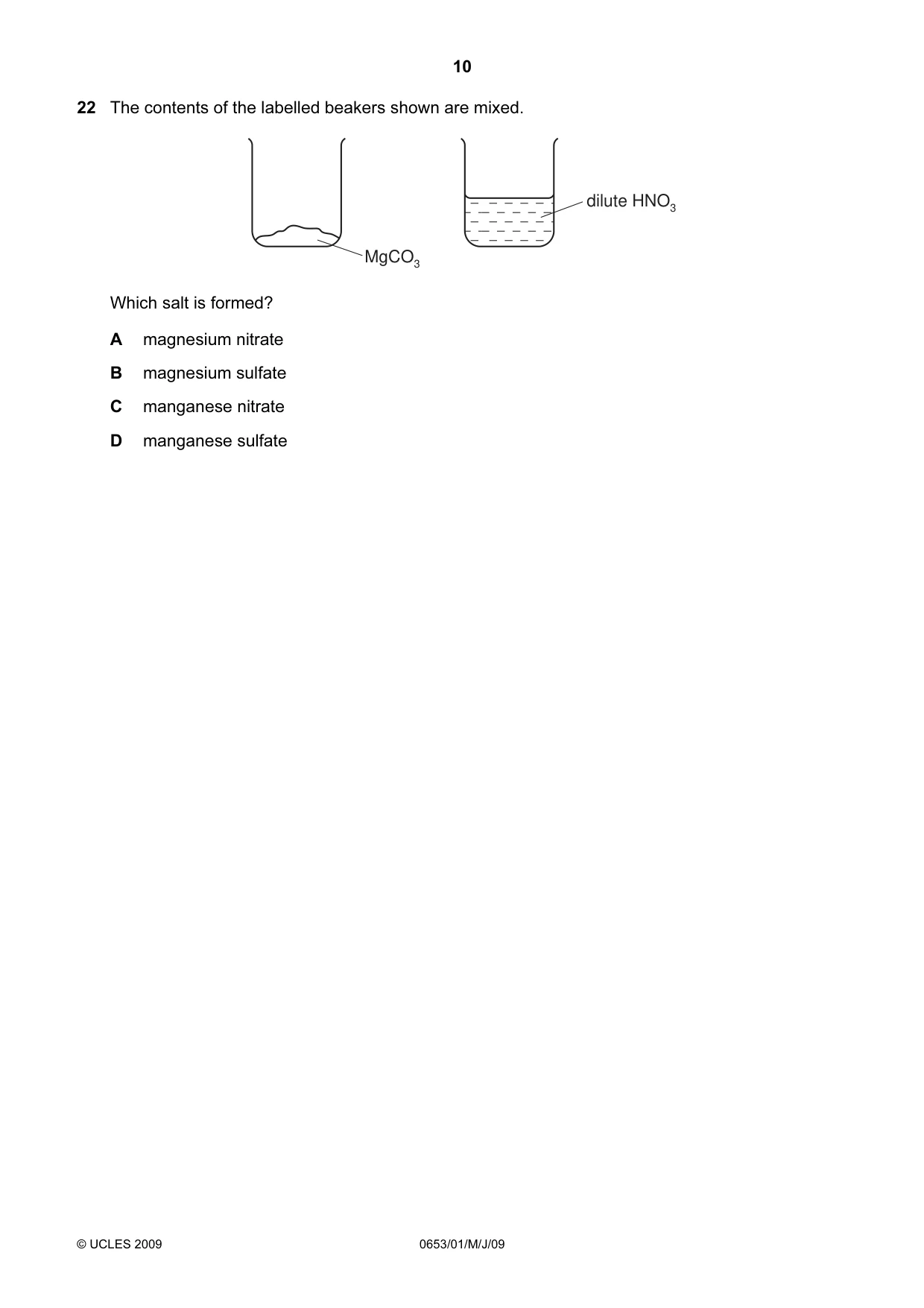 Cambridge IGCSE Science - Combined 0653 2009 May/June Paper 1 · Variant 1 question paper, page 10 of 20