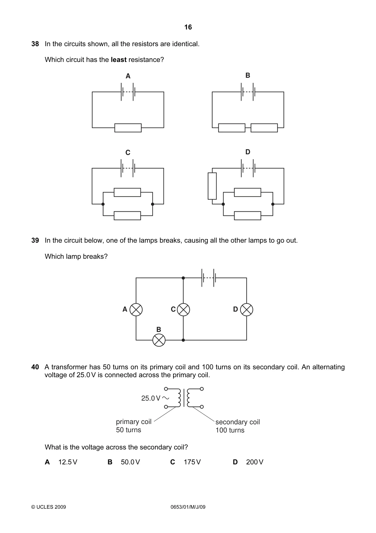 Cambridge IGCSE Science - Combined 0653 2009 May/June Paper 1 · Variant 1 question paper, page 16 of 20