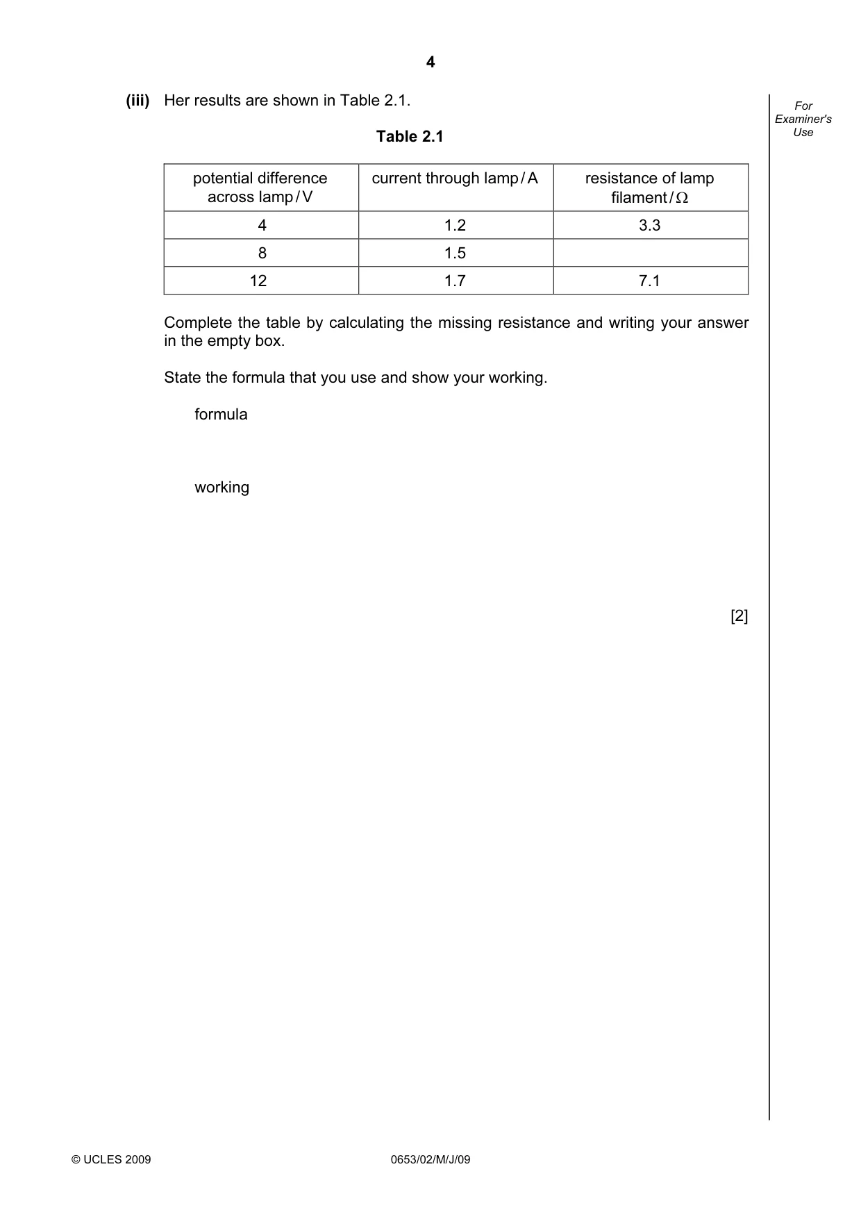 Cambridge IGCSE Science - Combined 0653 2009 May/June Paper 2 · Variant 1 question paper, page 4 of 24
