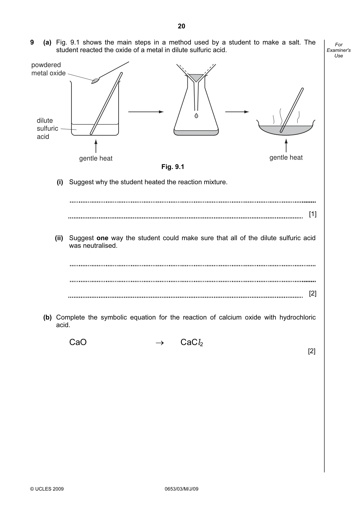 Cambridge IGCSE Science - Combined 0653 2009 May/June Paper 3 · Variant 1 question paper, page 20 of 24
