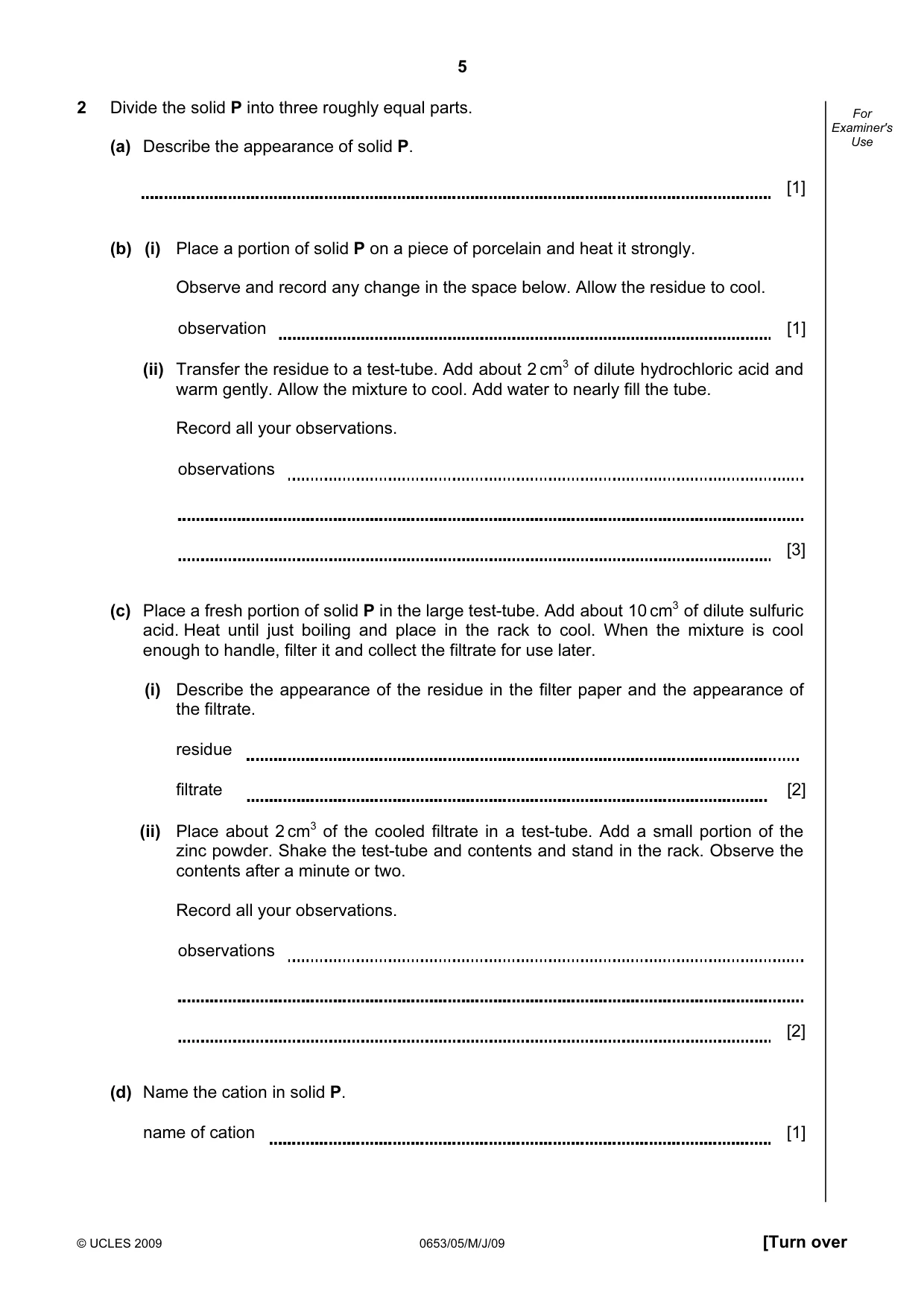 Cambridge IGCSE Science - Combined 0653 2009 May/June Paper 5 · Variant 1 question paper, page 5 of 8