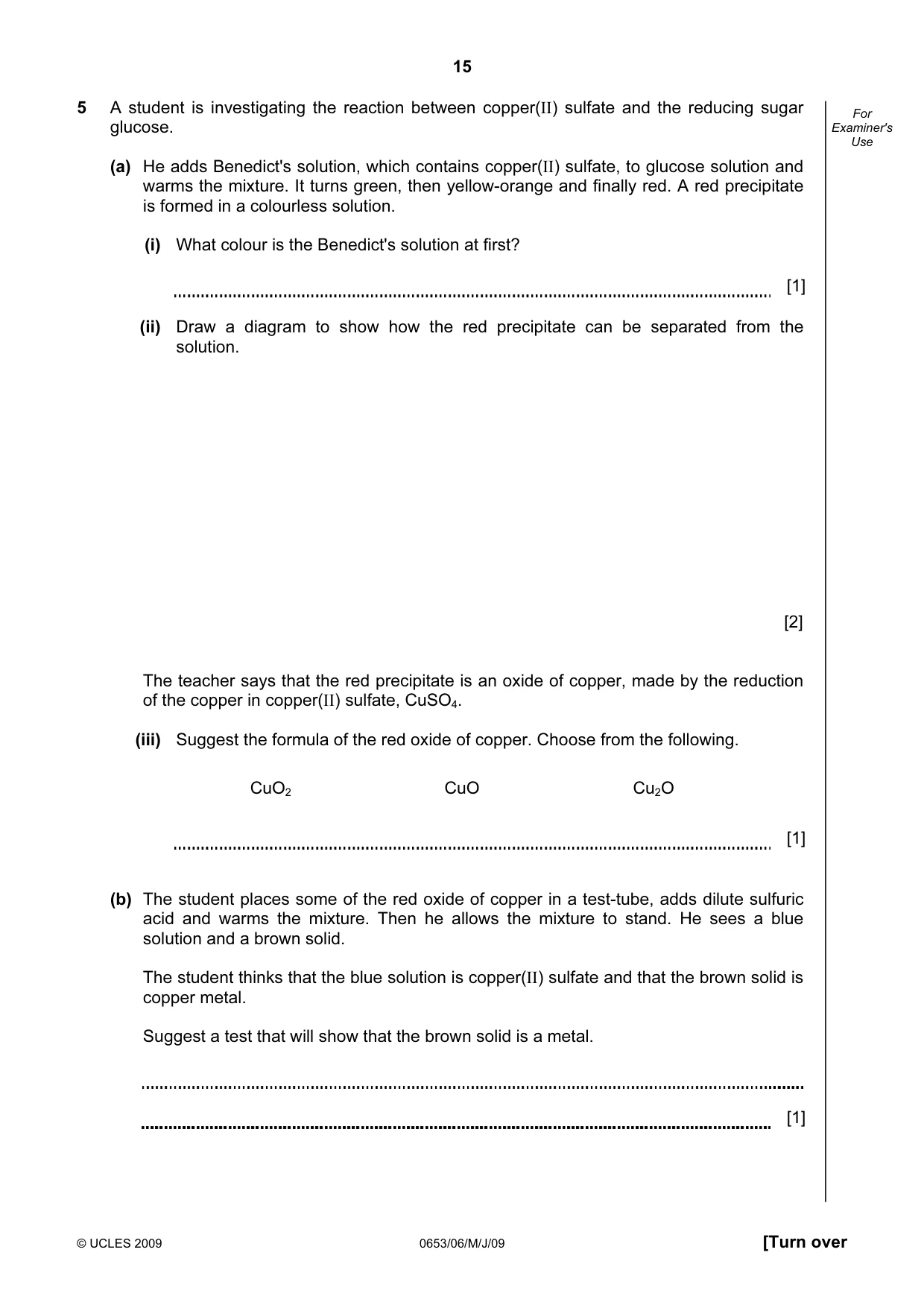 Cambridge IGCSE Science - Combined 0653 2009 May/June Paper 6 · Variant 1 question paper, page 15 of 20