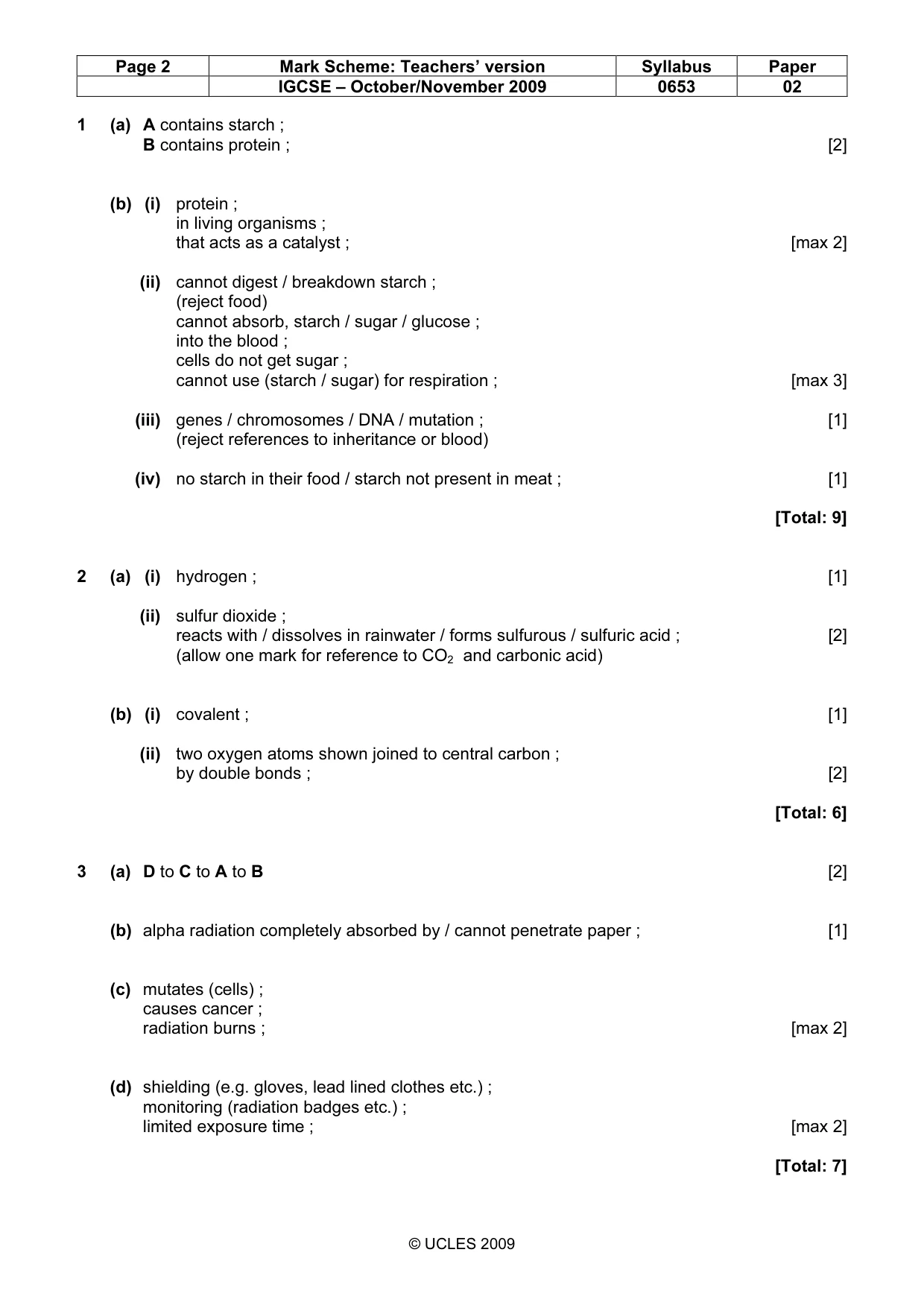 Mark scheme, page 2 of 5