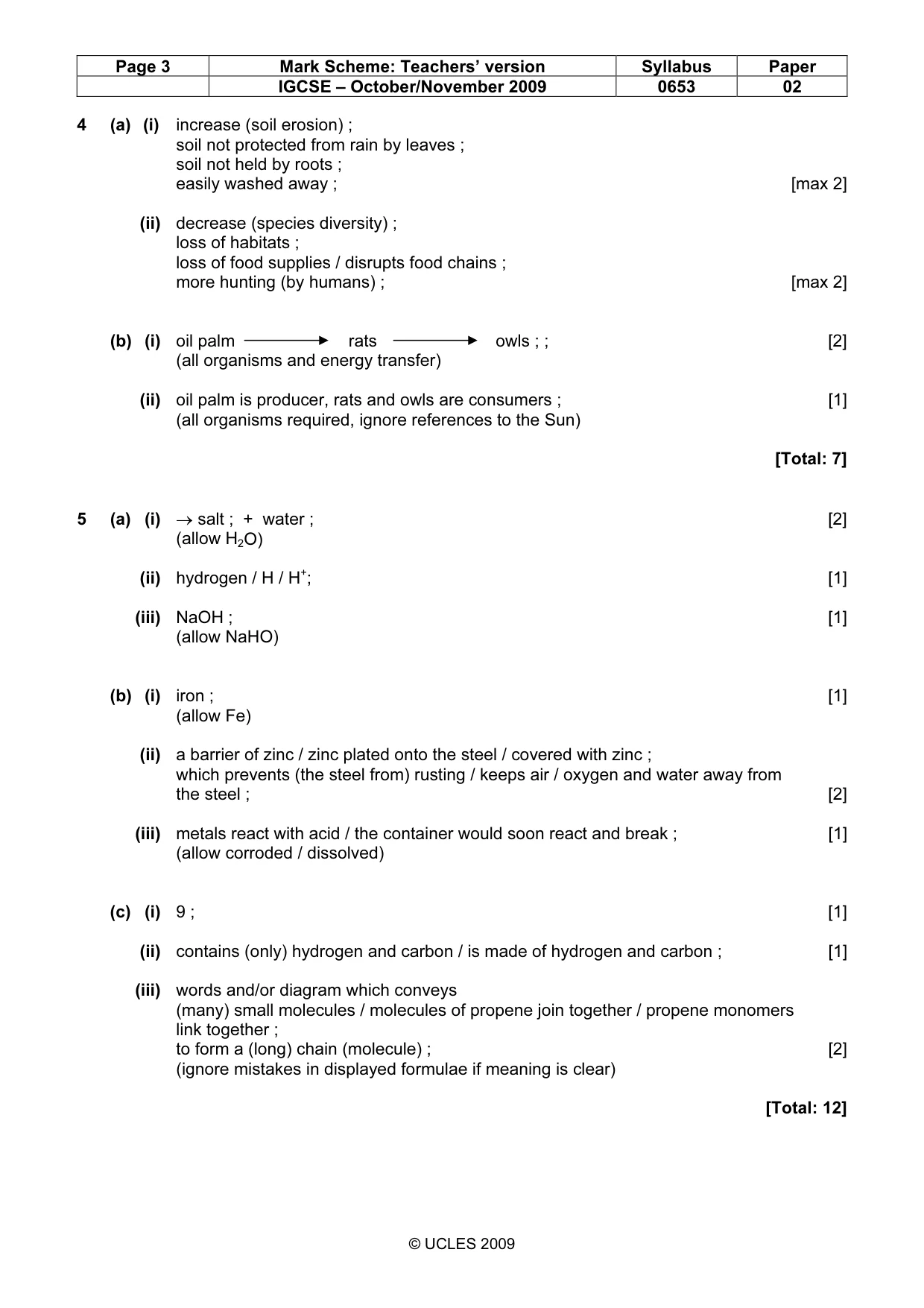 Mark scheme, page 3 of 5