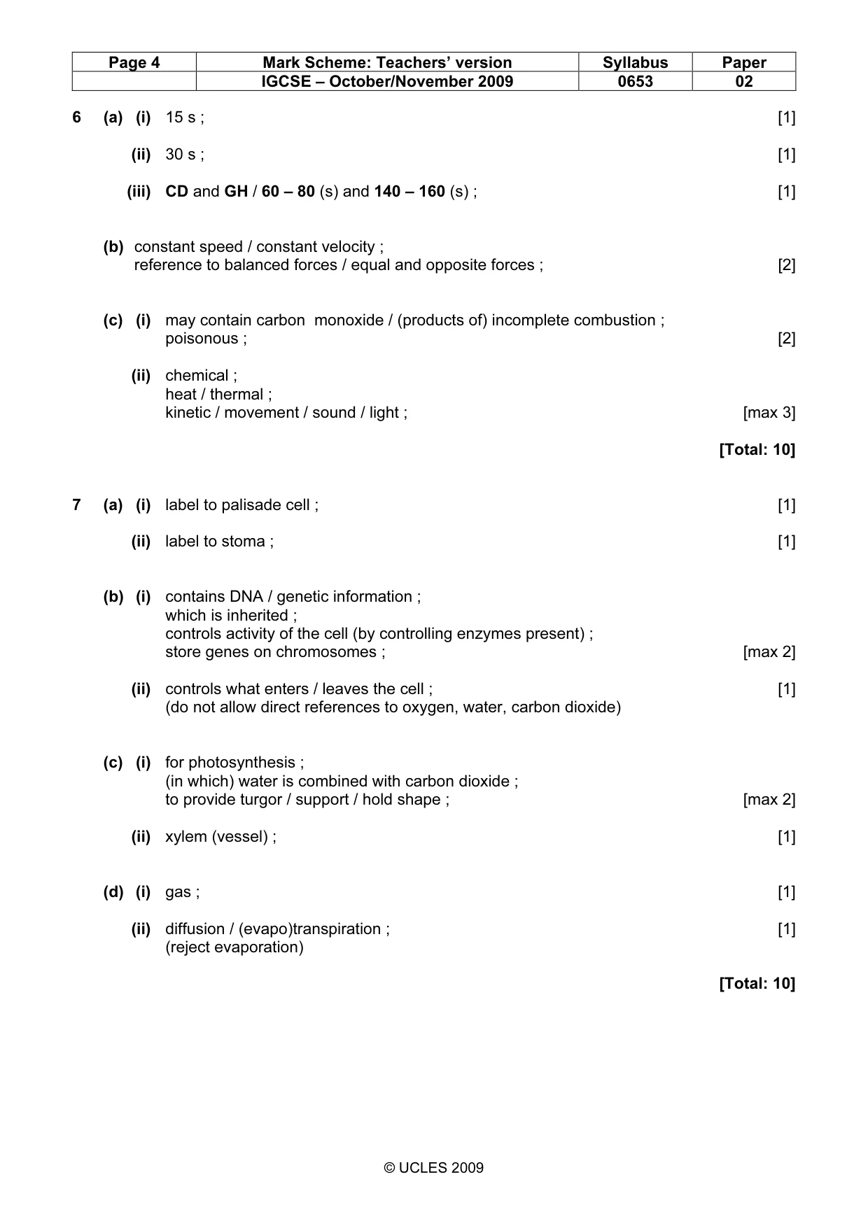 Mark scheme, page 4 of 5