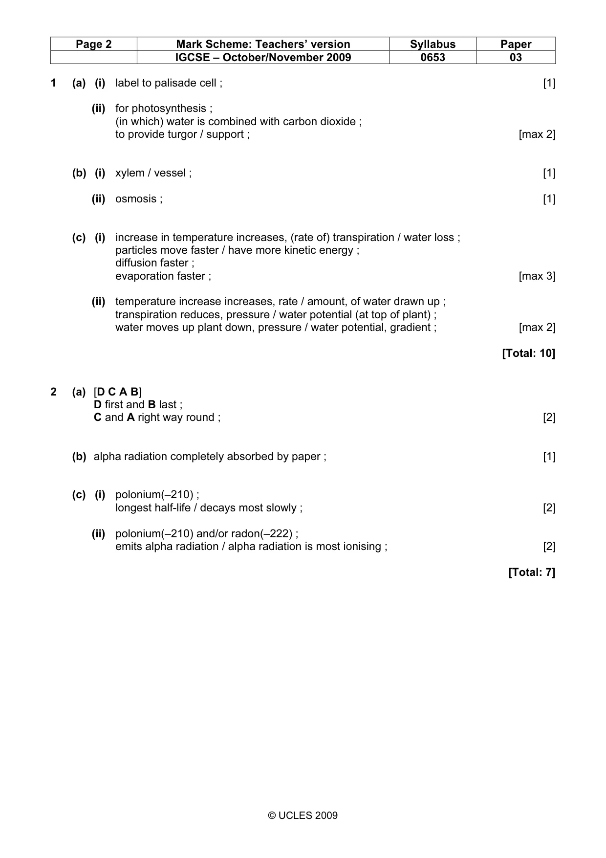 Mark scheme, page 2 of 6