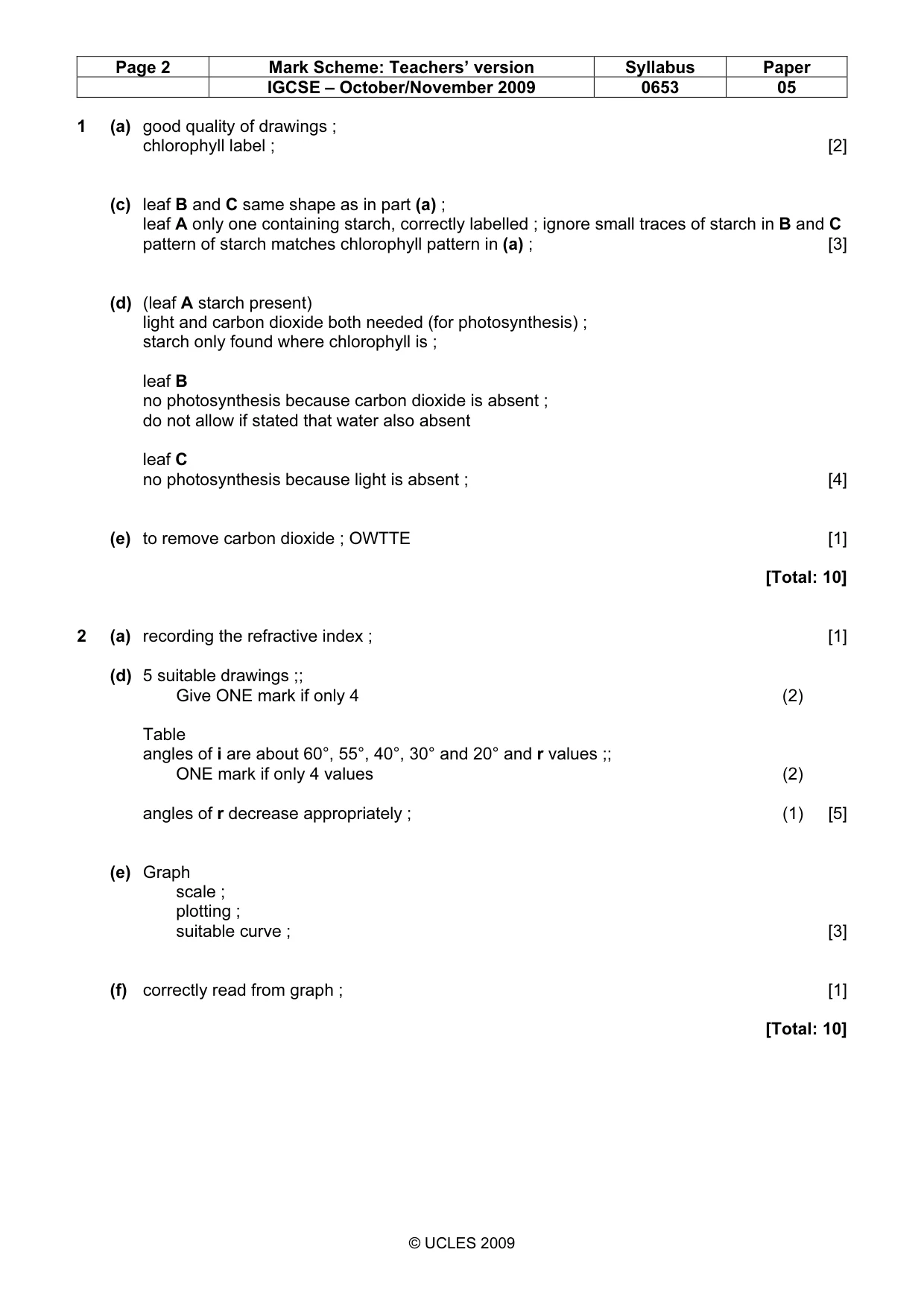 Mark scheme, page 2 of 3