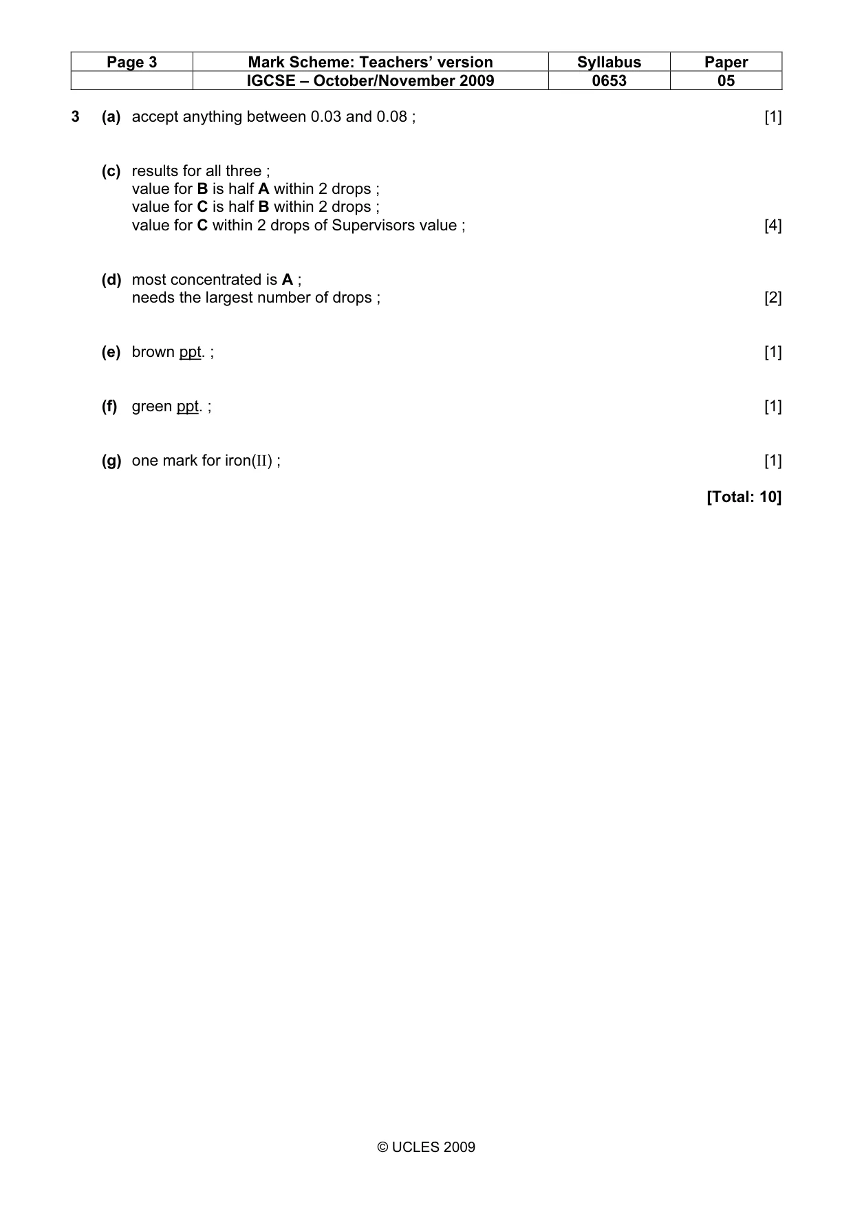 Mark scheme, page 3 of 3