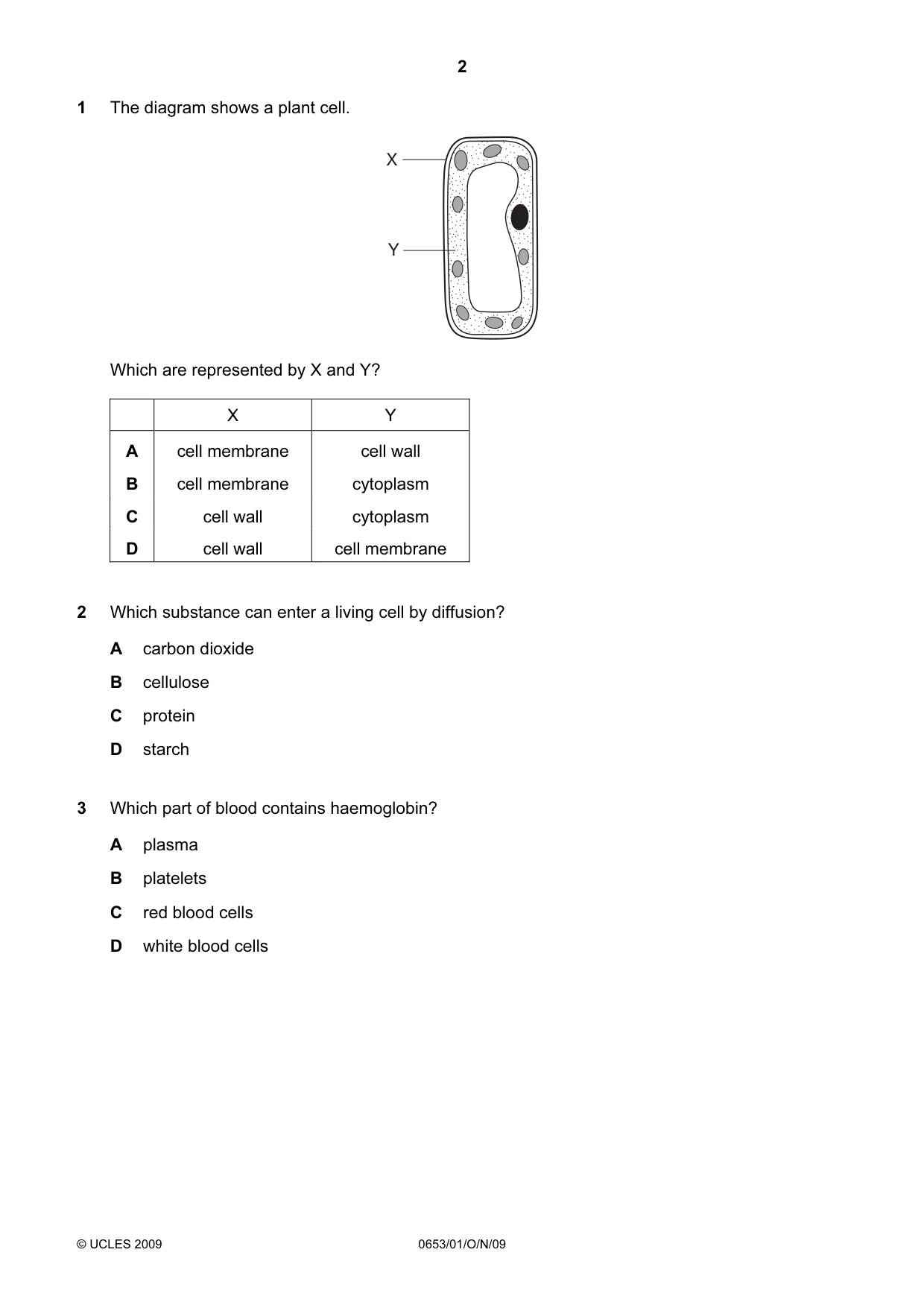 Cambridge IGCSE Science - Combined 0653 2009 Oct/Nov Paper 1 · Variant 1 question paper, page 2 of 20