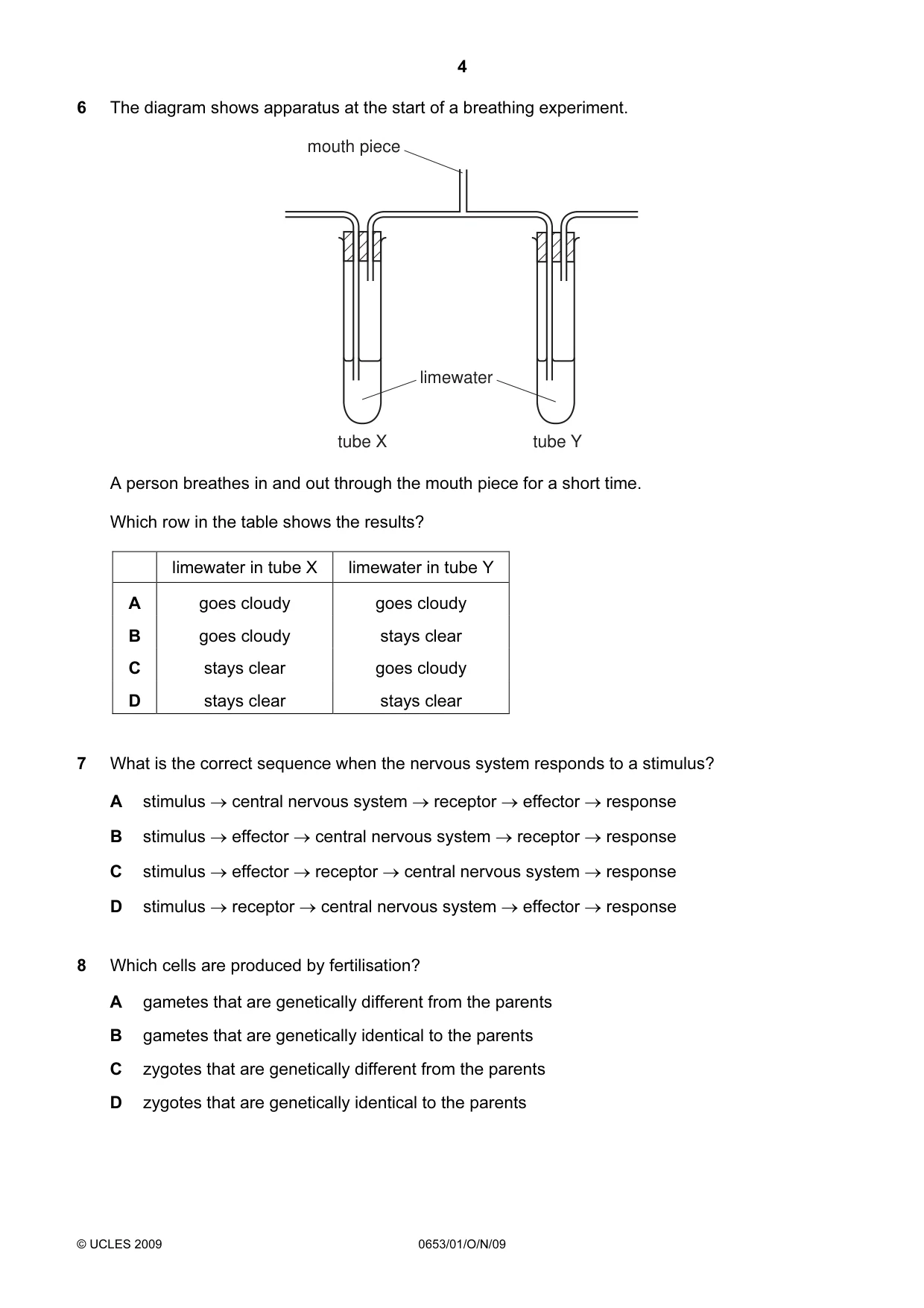 Cambridge IGCSE Science - Combined 0653 2009 Oct/Nov Paper 1 · Variant 1 question paper, page 4 of 20