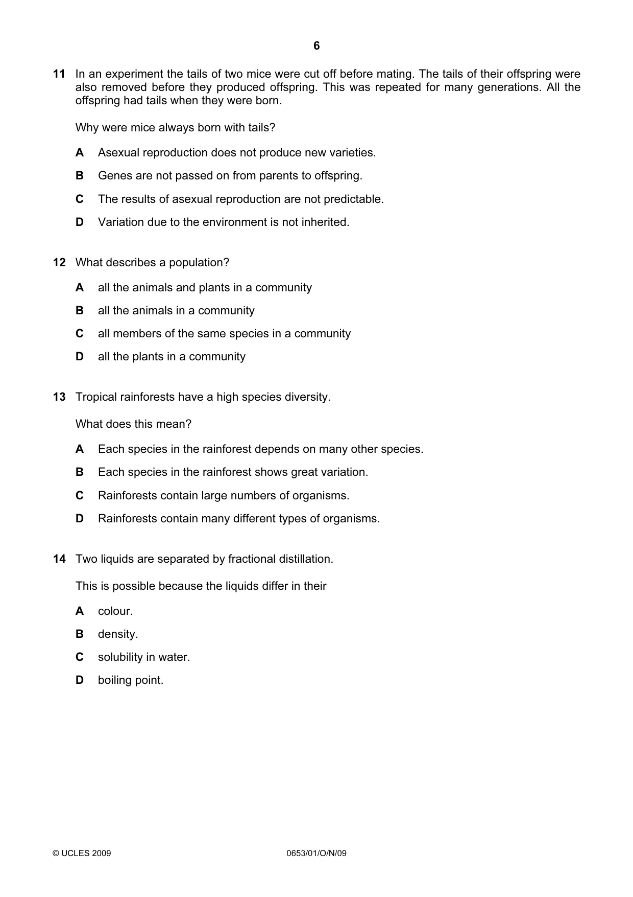 Cambridge IGCSE Science - Combined 0653 2009 Oct/Nov Paper 1 · Variant 1 question paper, page 6 of 20