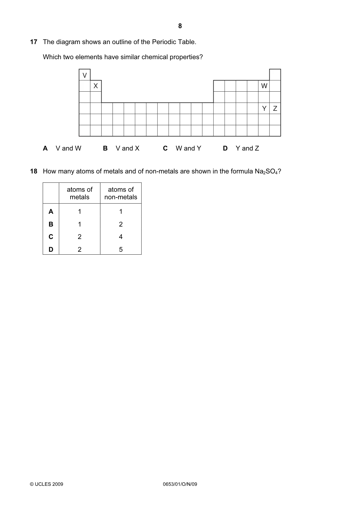Cambridge IGCSE Science - Combined 0653 2009 Oct/Nov Paper 1 · Variant 1 question paper, page 8 of 20