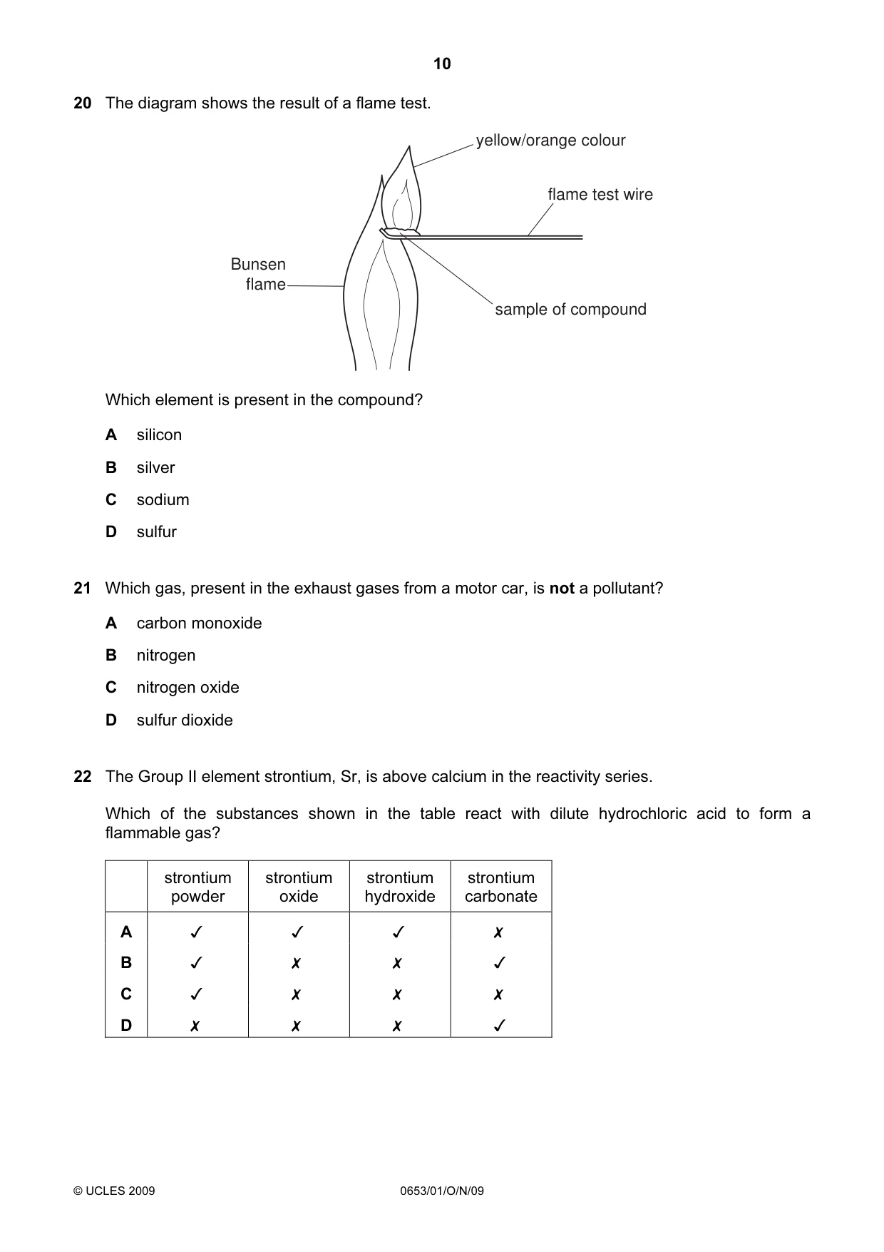 Cambridge IGCSE Science - Combined 0653 2009 Oct/Nov Paper 1 · Variant 1 question paper, page 10 of 20