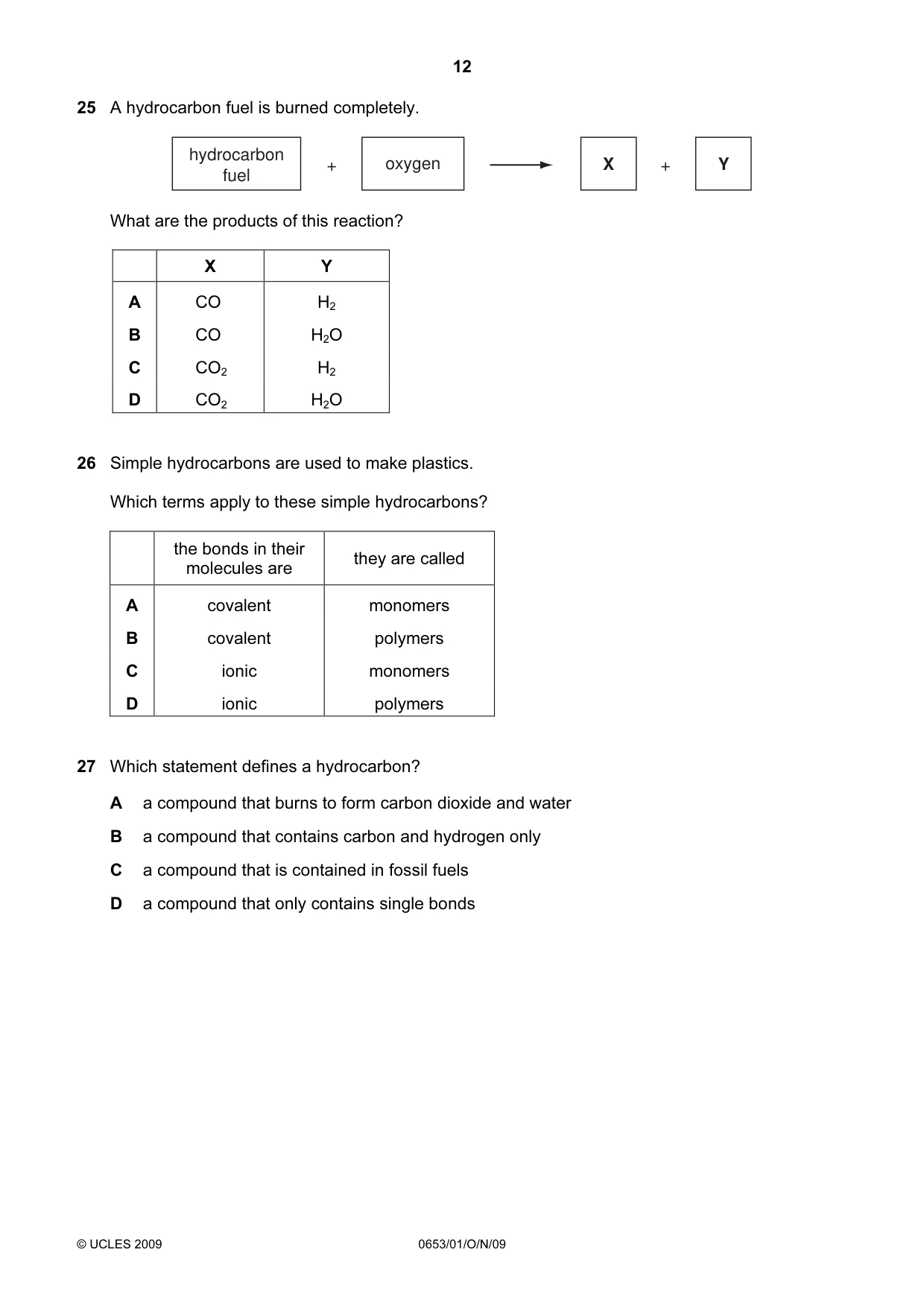 Cambridge IGCSE Science - Combined 0653 2009 Oct/Nov Paper 1 · Variant 1 question paper, page 12 of 20