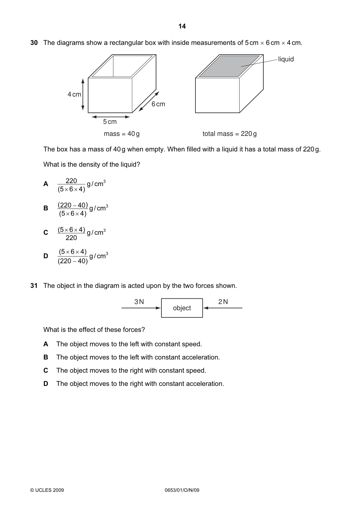 Cambridge IGCSE Science - Combined 0653 2009 Oct/Nov Paper 1 · Variant 1 question paper, page 14 of 20