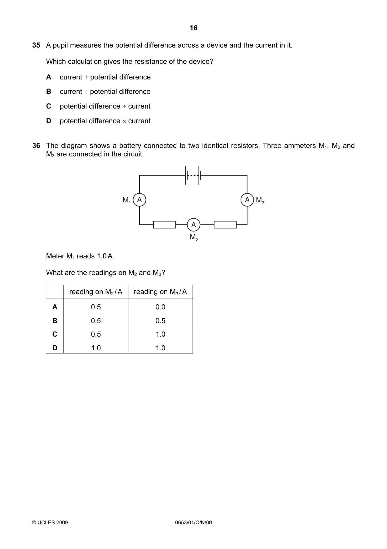 Cambridge IGCSE Science - Combined 0653 2009 Oct/Nov Paper 1 · Variant 1 question paper, page 16 of 20