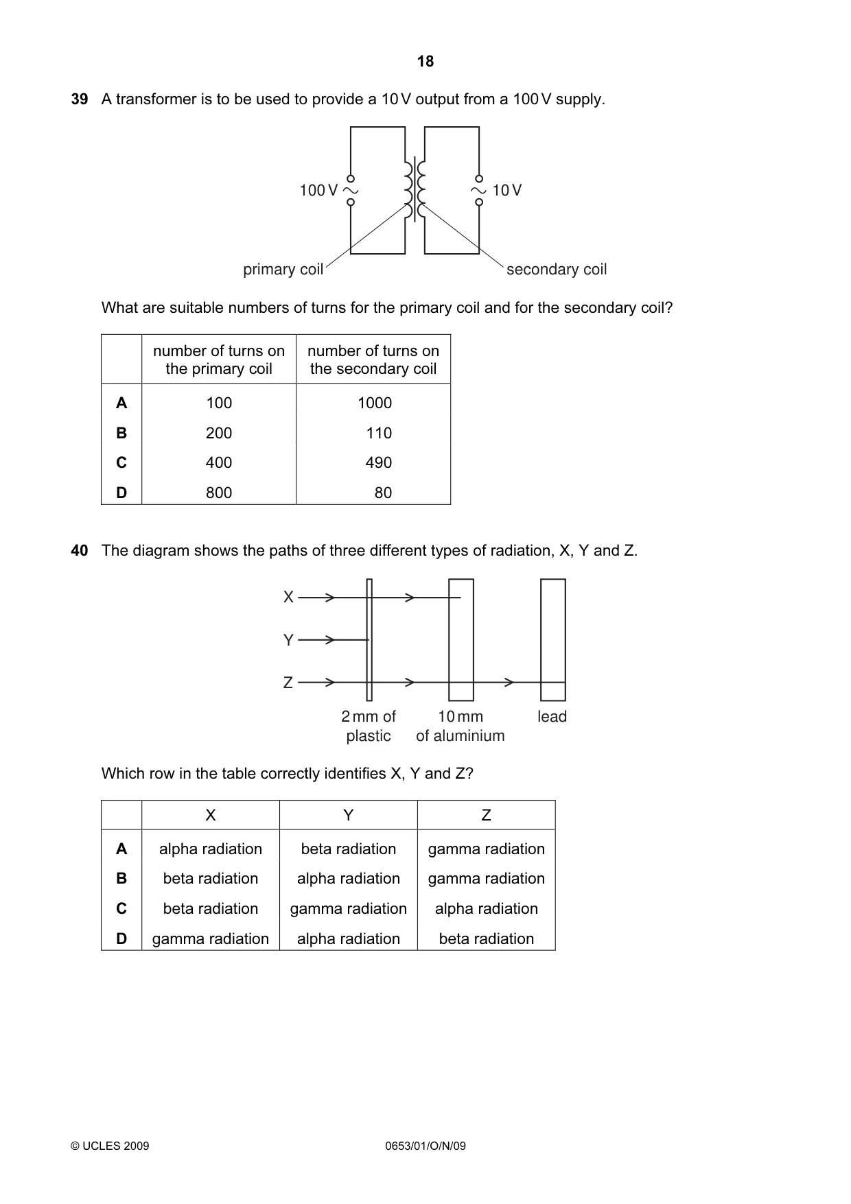 Cambridge IGCSE Science - Combined 0653 2009 Oct/Nov Paper 1 · Variant 1 question paper, page 18 of 20