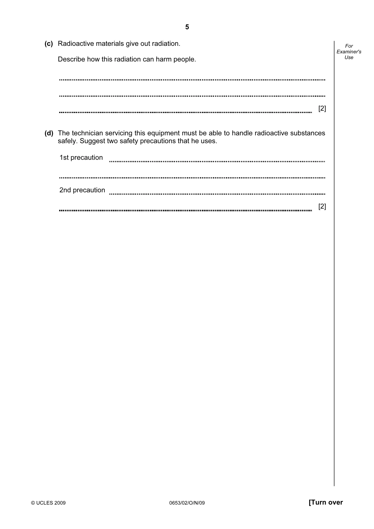 Cambridge IGCSE Science - Combined 0653 2009 Oct/Nov Paper 2 · Variant 1 question paper, page 5 of 20
