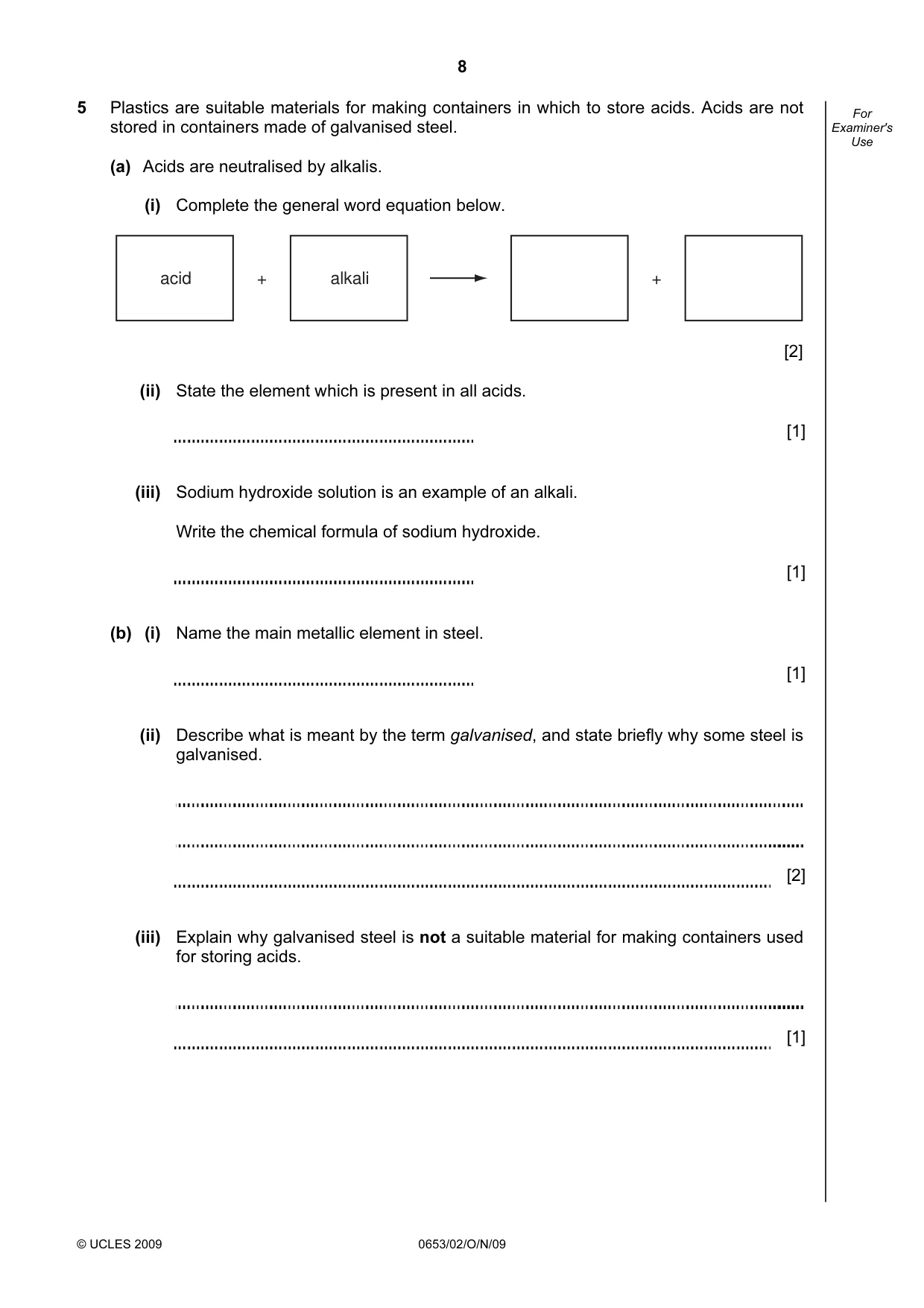 Cambridge IGCSE Science - Combined 0653 2009 Oct/Nov Paper 2 · Variant 1 question paper, page 8 of 20