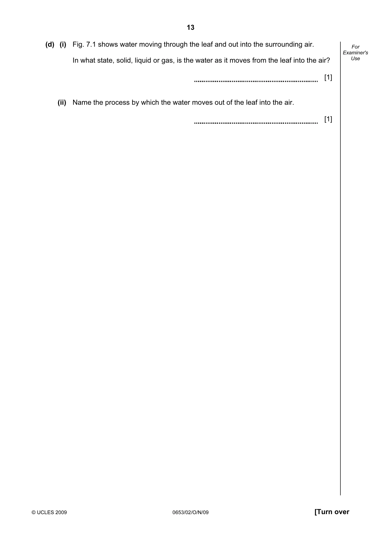Cambridge IGCSE Science - Combined 0653 2009 Oct/Nov Paper 2 · Variant 1 question paper, page 13 of 20