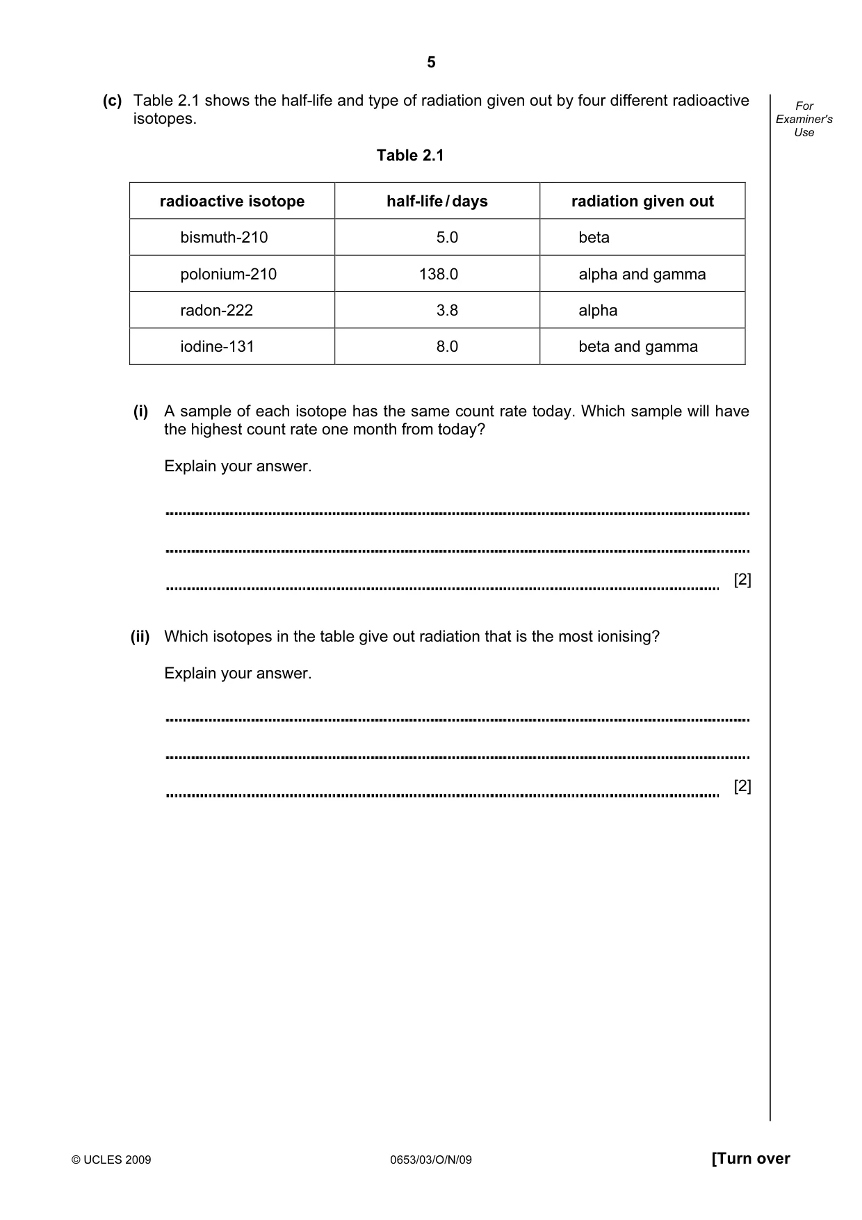 Cambridge IGCSE Science - Combined 0653 2009 Oct/Nov Paper 3 · Variant 1 question paper, page 5 of 20